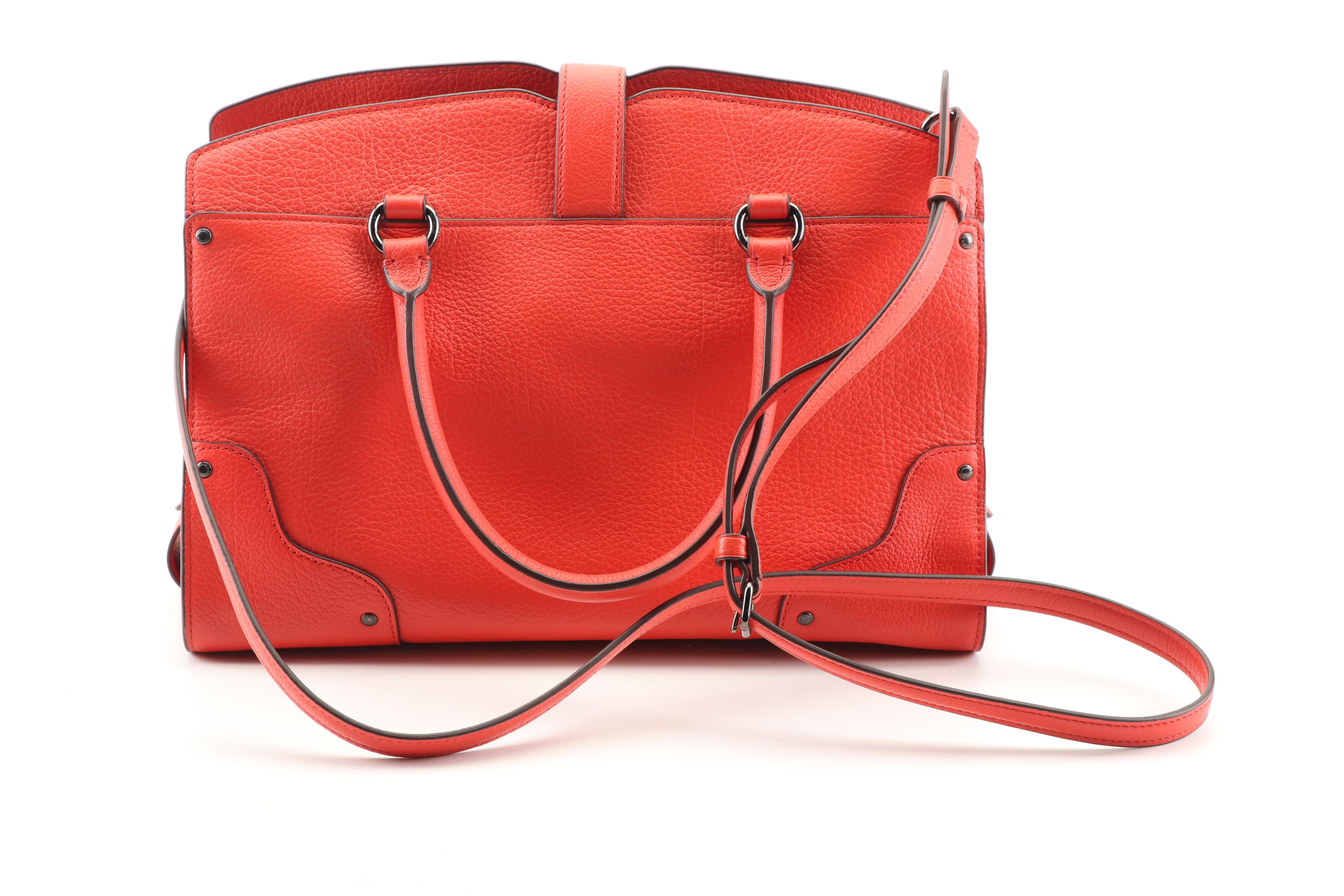 Coach New York Mercer 30 Deep Coral Grained Leather Satchel