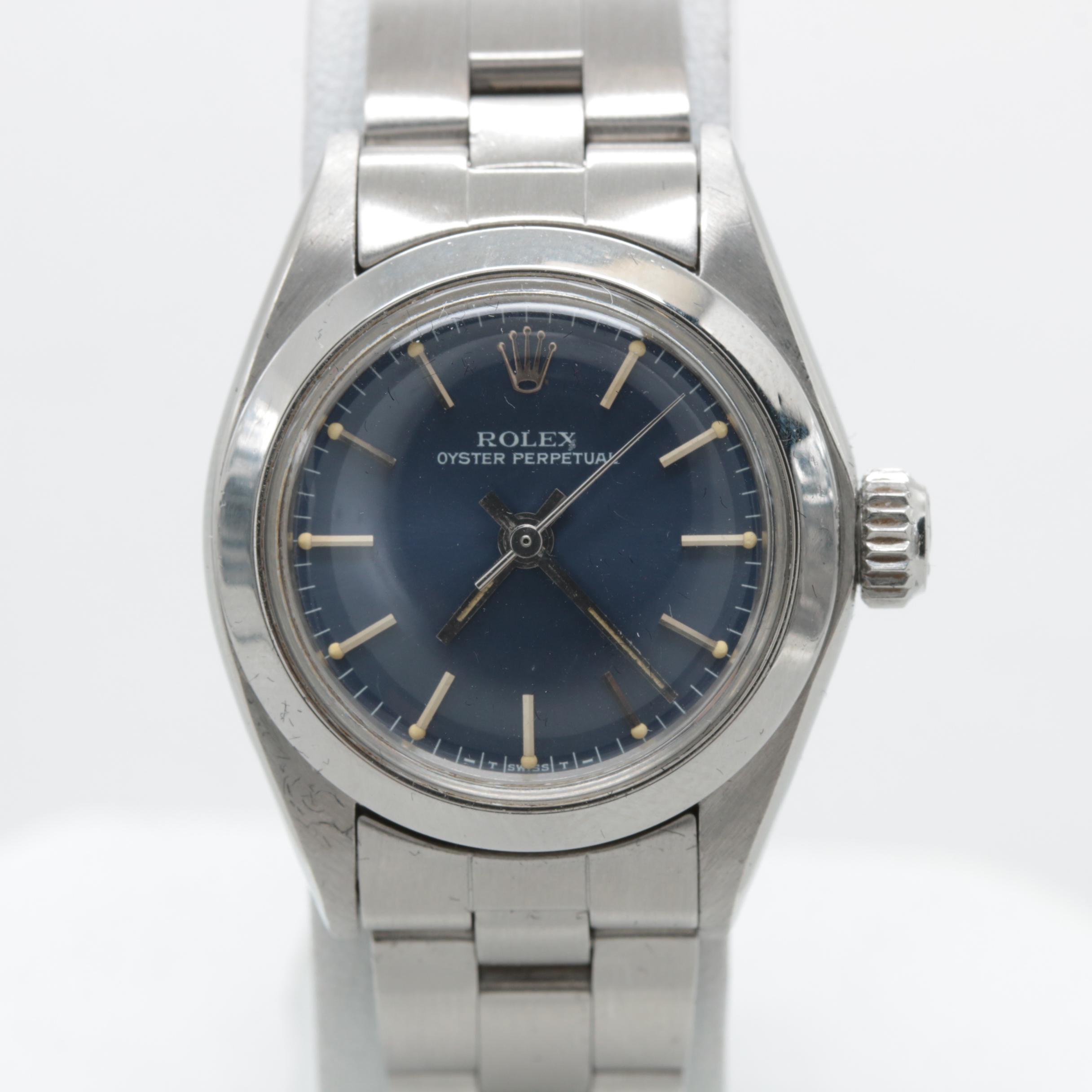 Rolex Oyster Perpetual Stainless Steel Blue Dial Watch, Circa 1981