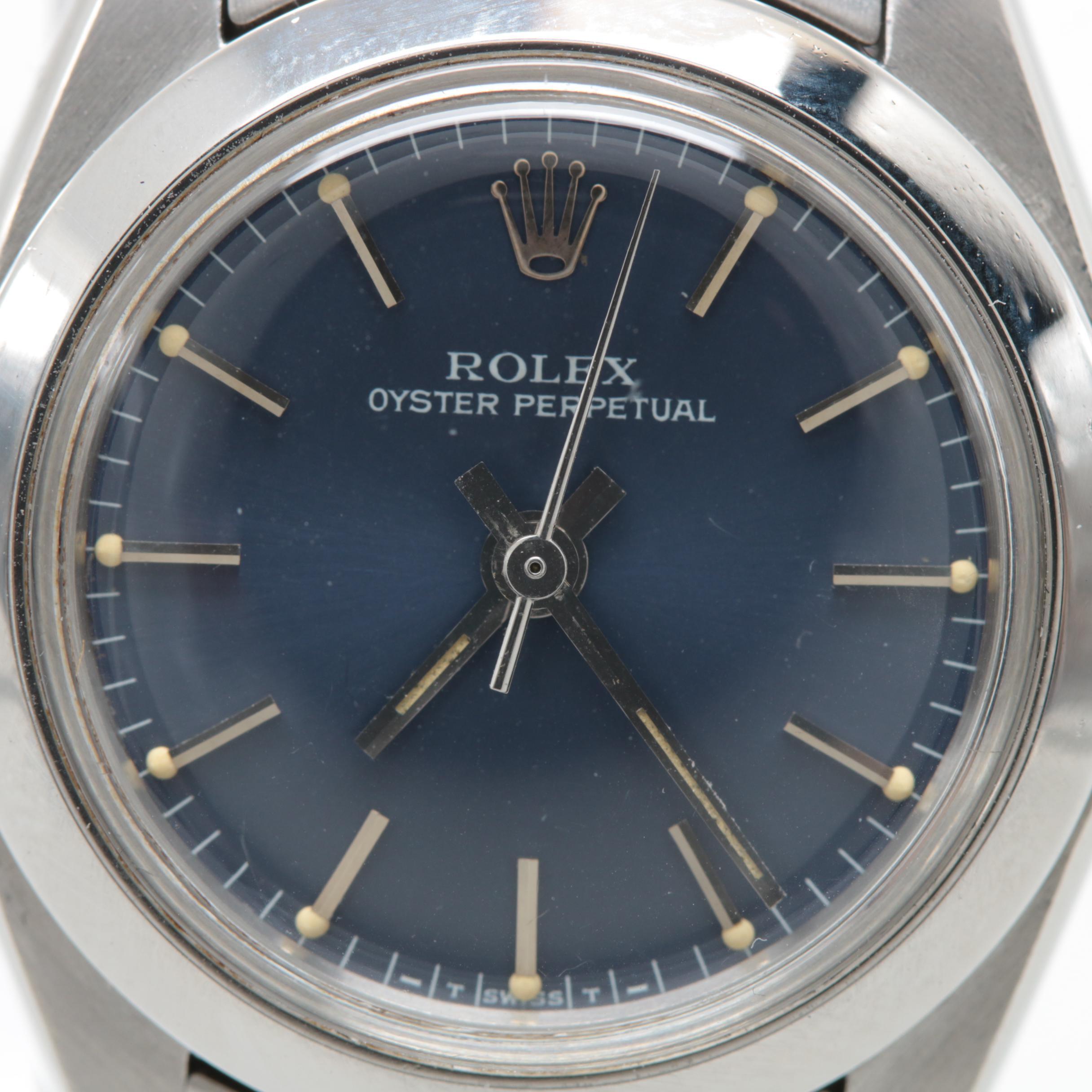 Rolex Oyster Perpetual Stainless Steel Blue Dial Watch, Circa 1981