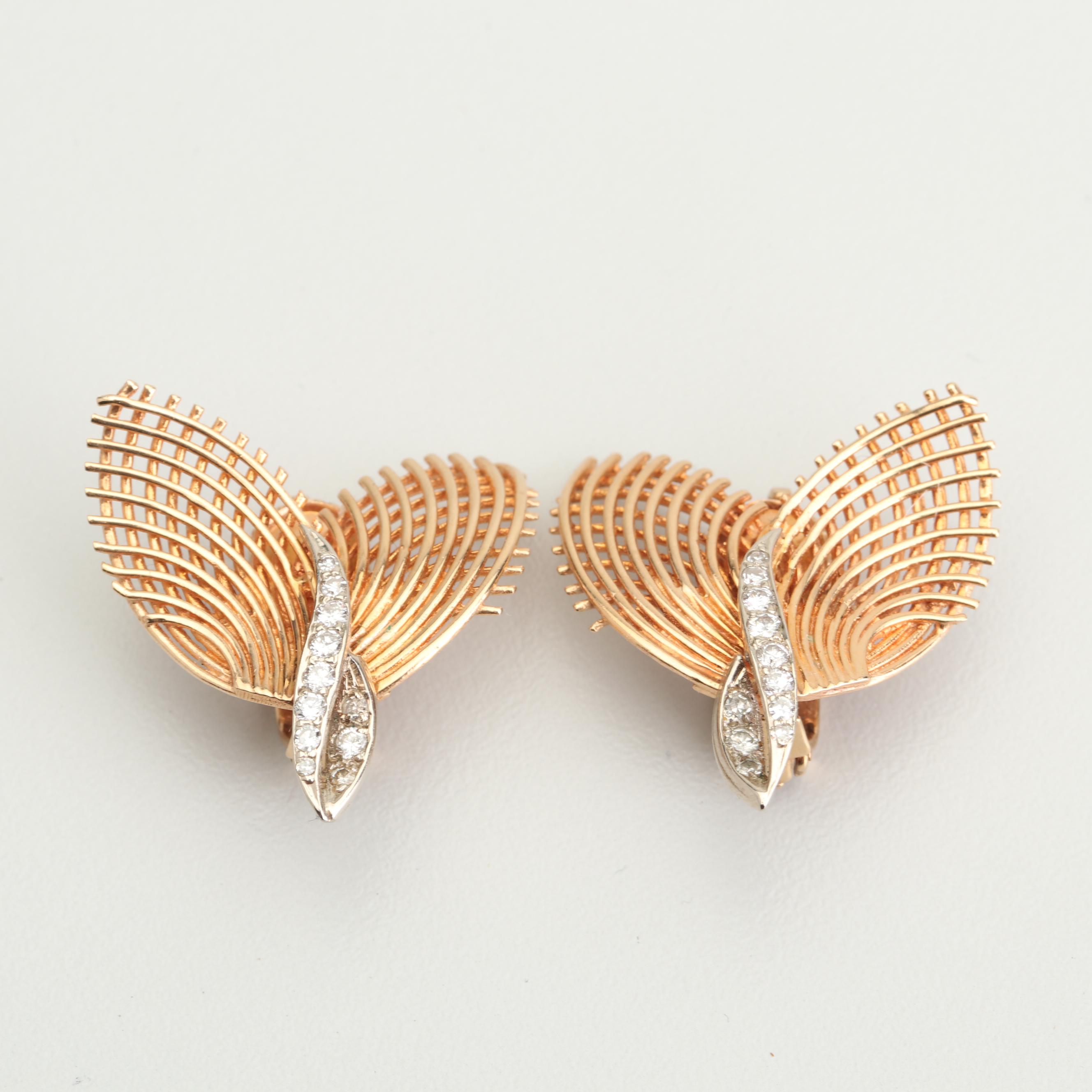 Vintage Neiman Marcus 14K Yellow and White Gold Diamond Earrings