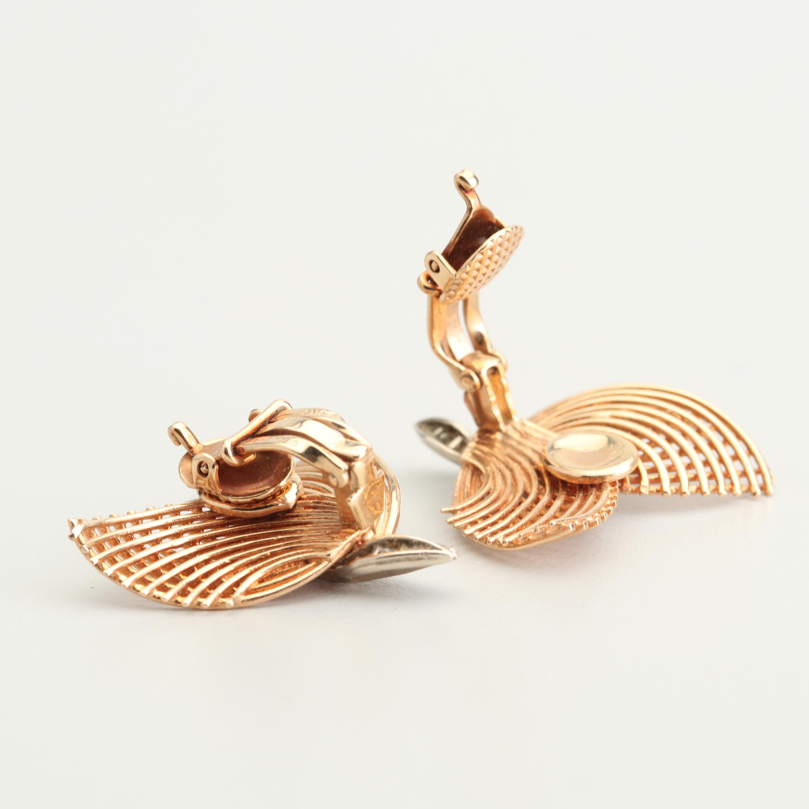 Vintage Neiman Marcus 14K Yellow and White Gold Diamond Earrings