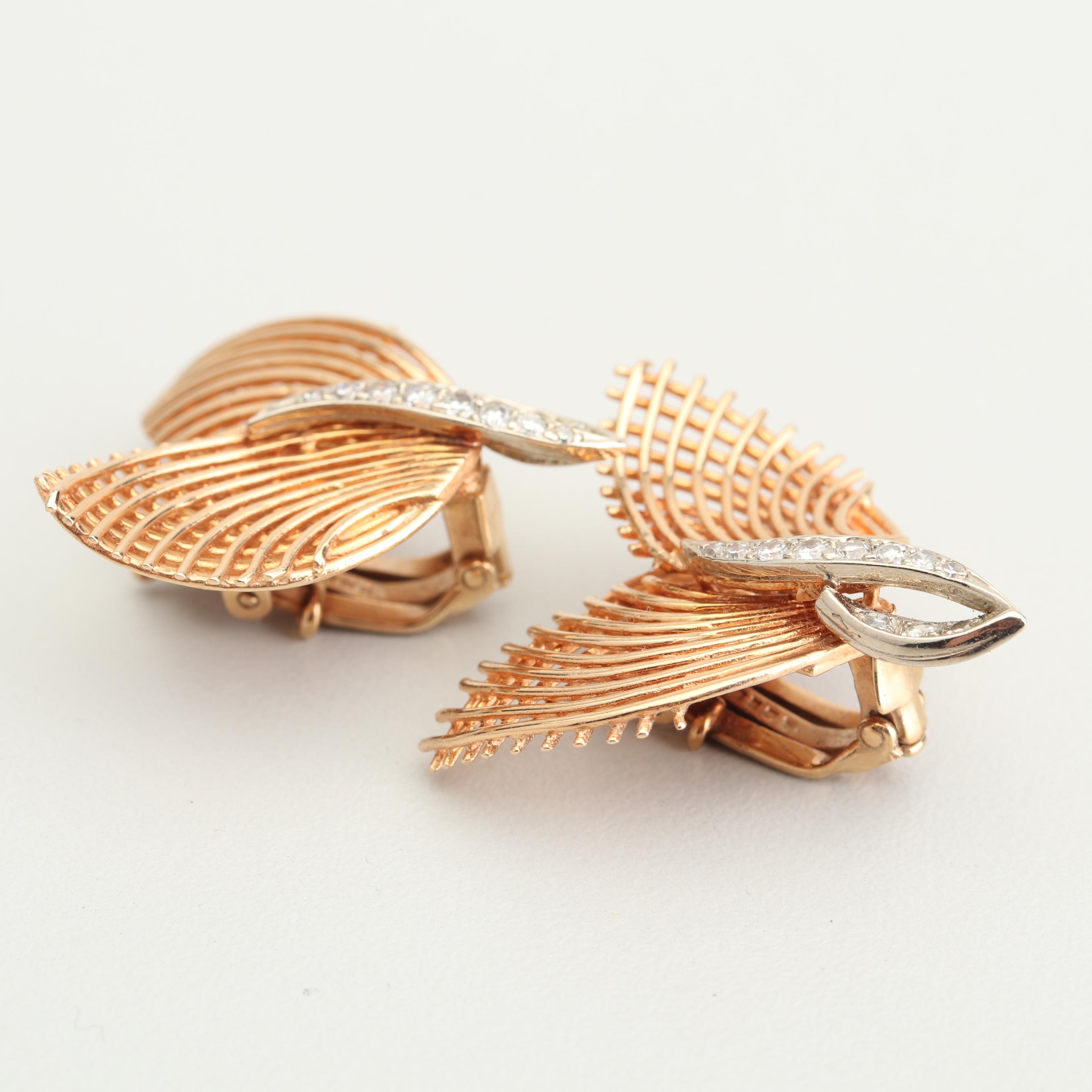 Vintage Neiman Marcus 14K Yellow and White Gold Diamond Earrings