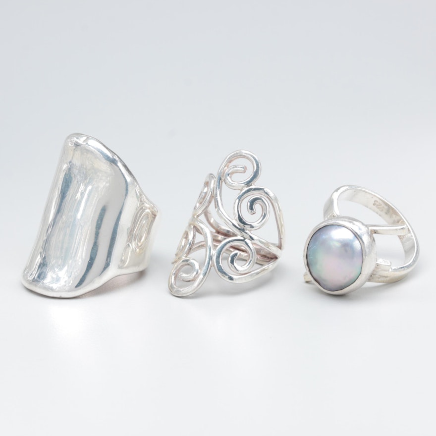 Sterling Silver Rings Including Cultured Pearl