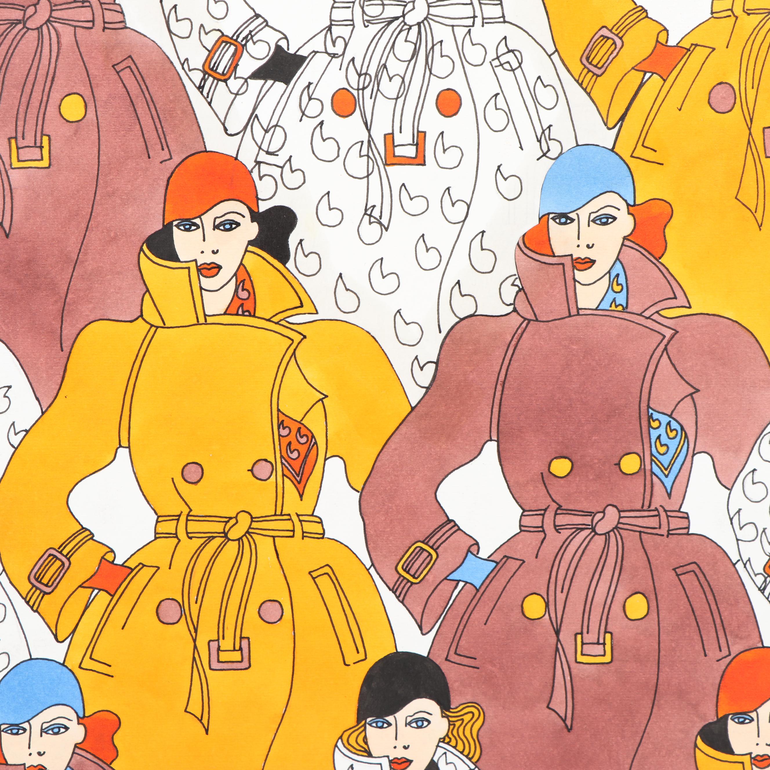 Marubeni Corporation Watercolor Figural Textile Design Proof