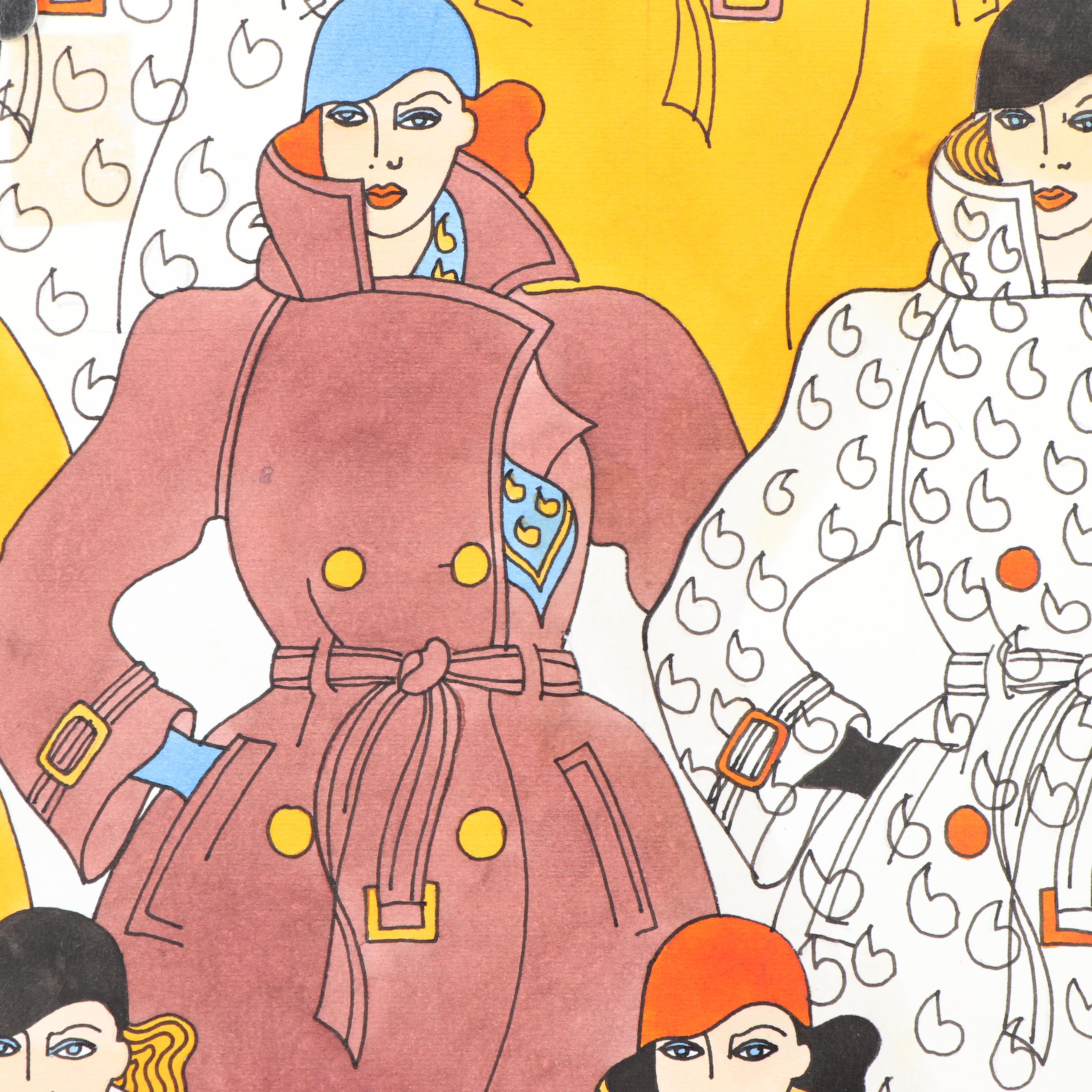 Marubeni Corporation Watercolor Figural Textile Design Proof