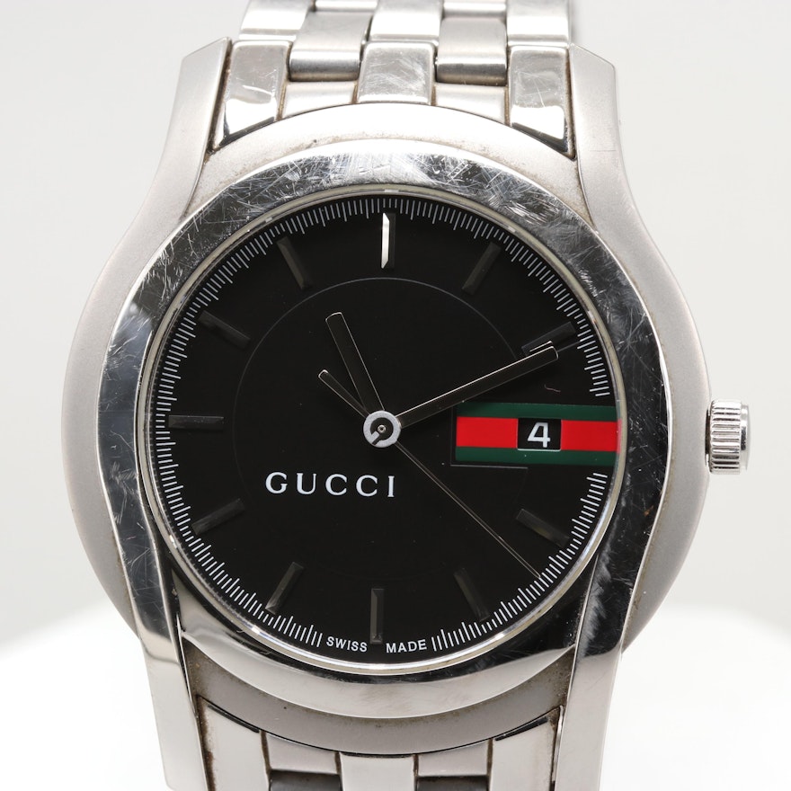 Gucci Stainless Steel Quartz Wristwatch With Date Window