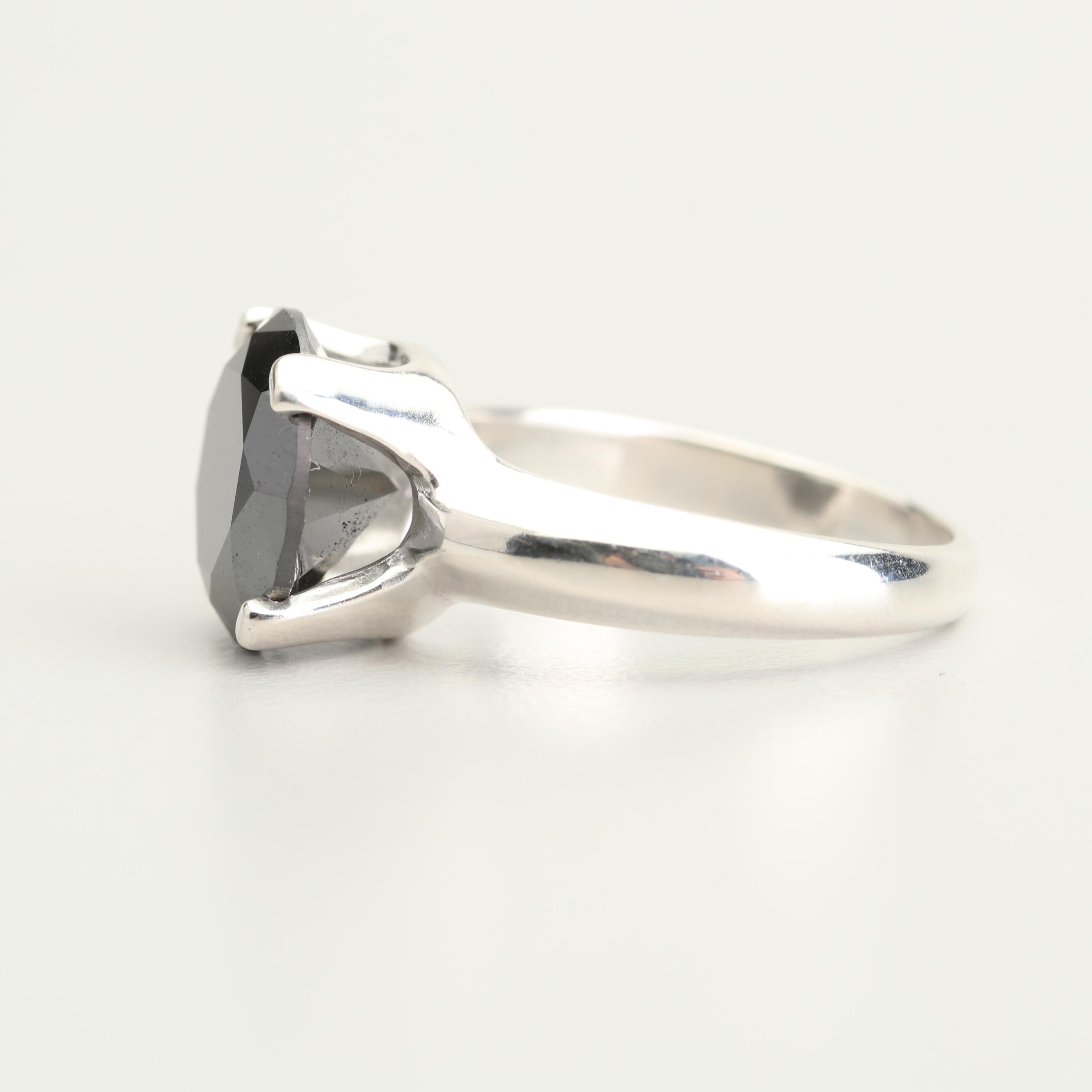 Sterling Silver 4.45 CT Black Diamond Ring