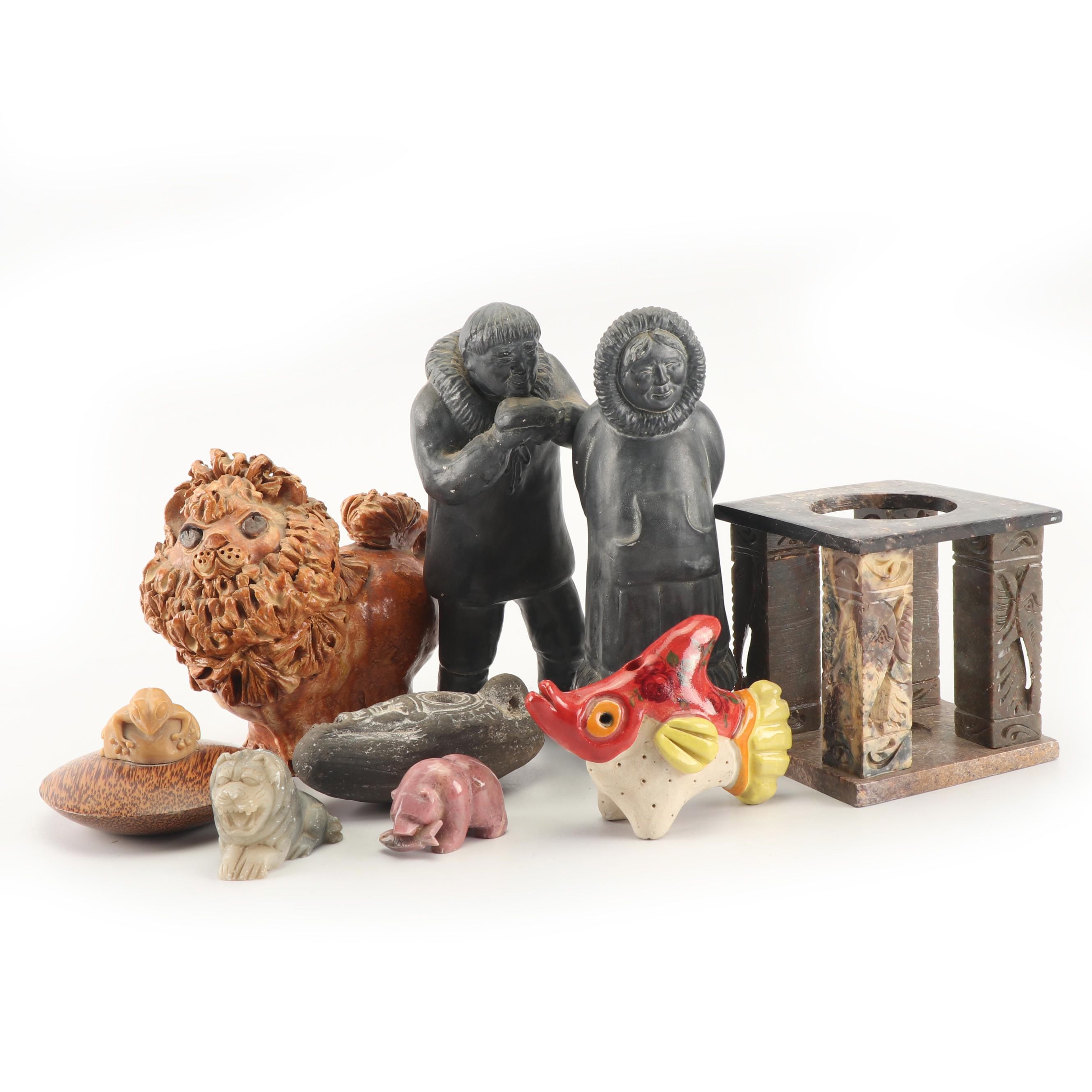 Assortment of Vintage Ceramic and Stone Figurines