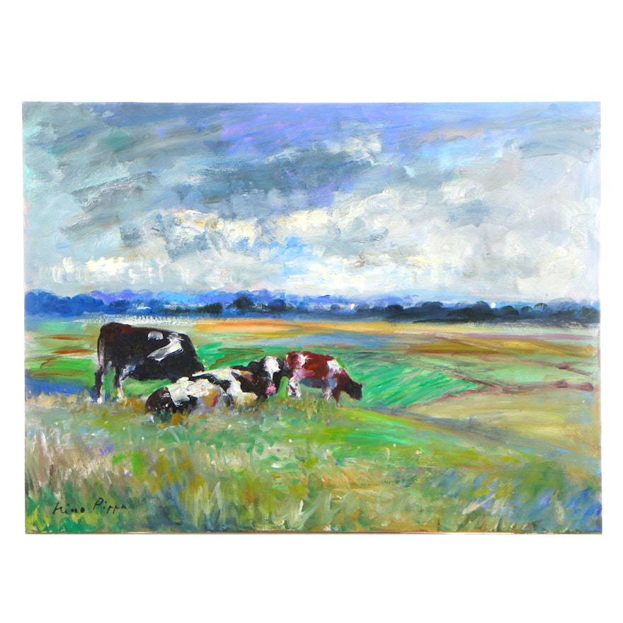 Nino Pippa Oil Painting "France - Cattle on the Oise Valley"