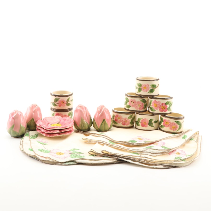 Franciscan "Desert Rose" Napkin Rings with Other Rose Motif Tableware and Linens