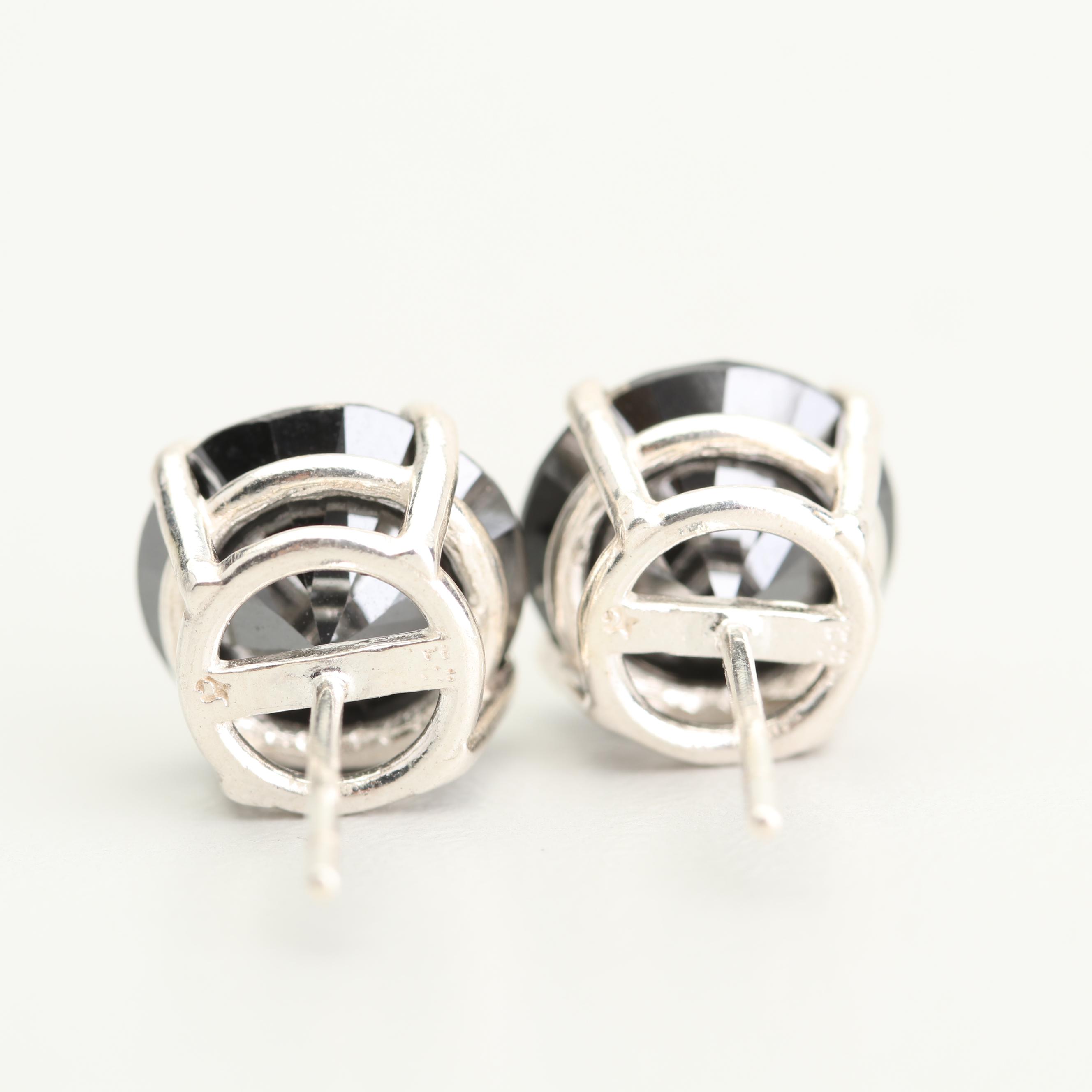 Sterling Silver 8.04 CTW Black Diamond Stud Earrings