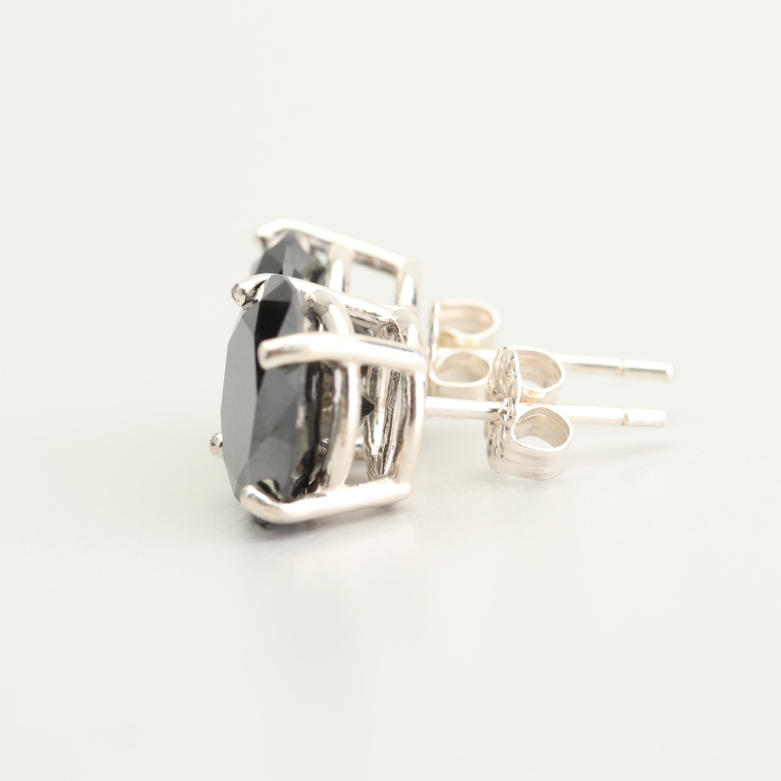 Sterling Silver 8.04 CTW Black Diamond Stud Earrings