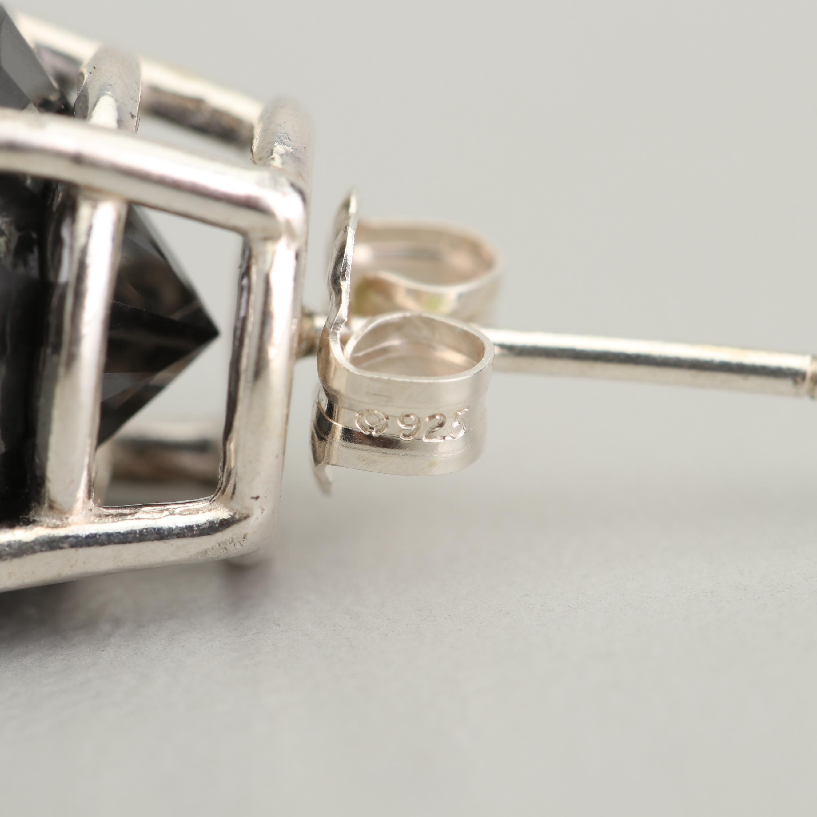 Sterling Silver 8.04 CTW Black Diamond Stud Earrings
