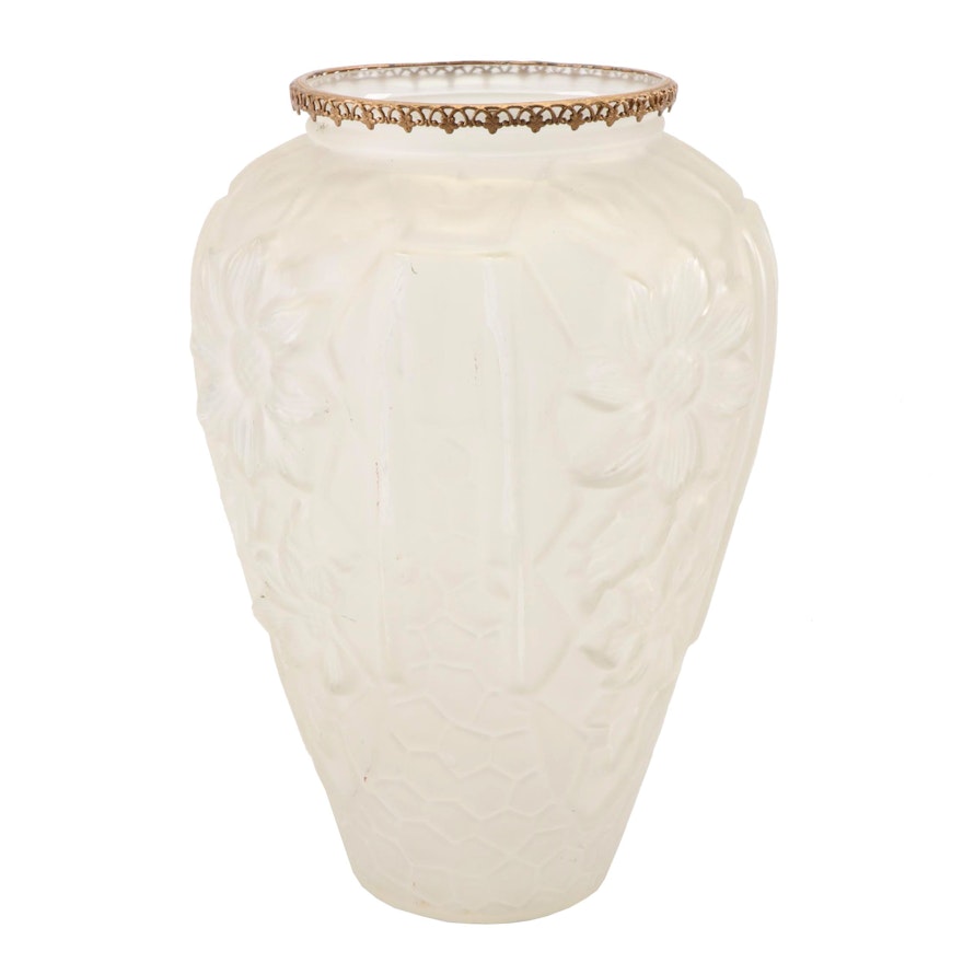 Frosted Glass and Brass Vase