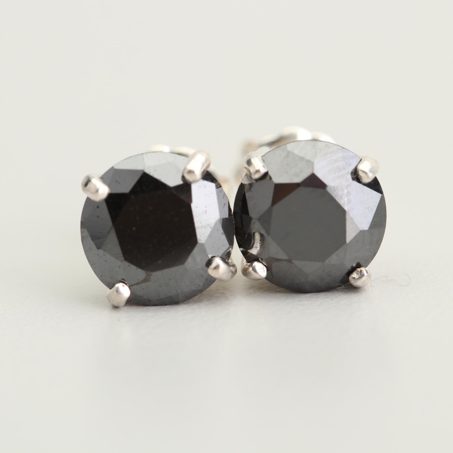 Sterling Silver 3.04 CTW Black Diamond Stud Earrings