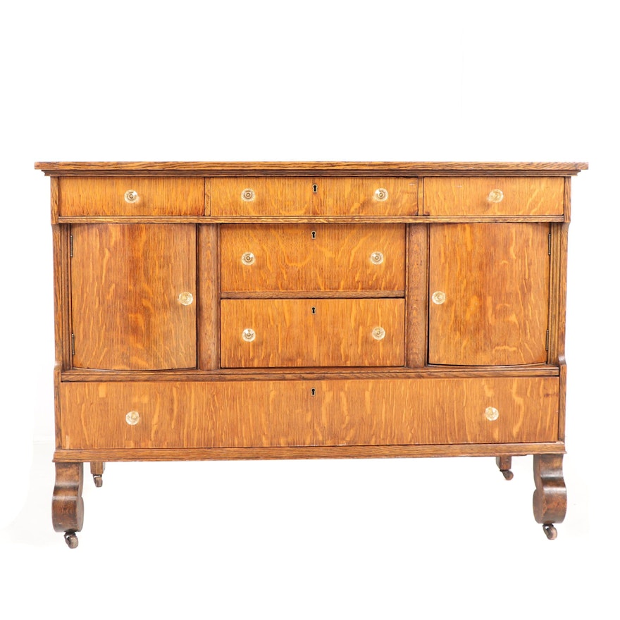 American Empire Oak Sideboard, Late 19th Century