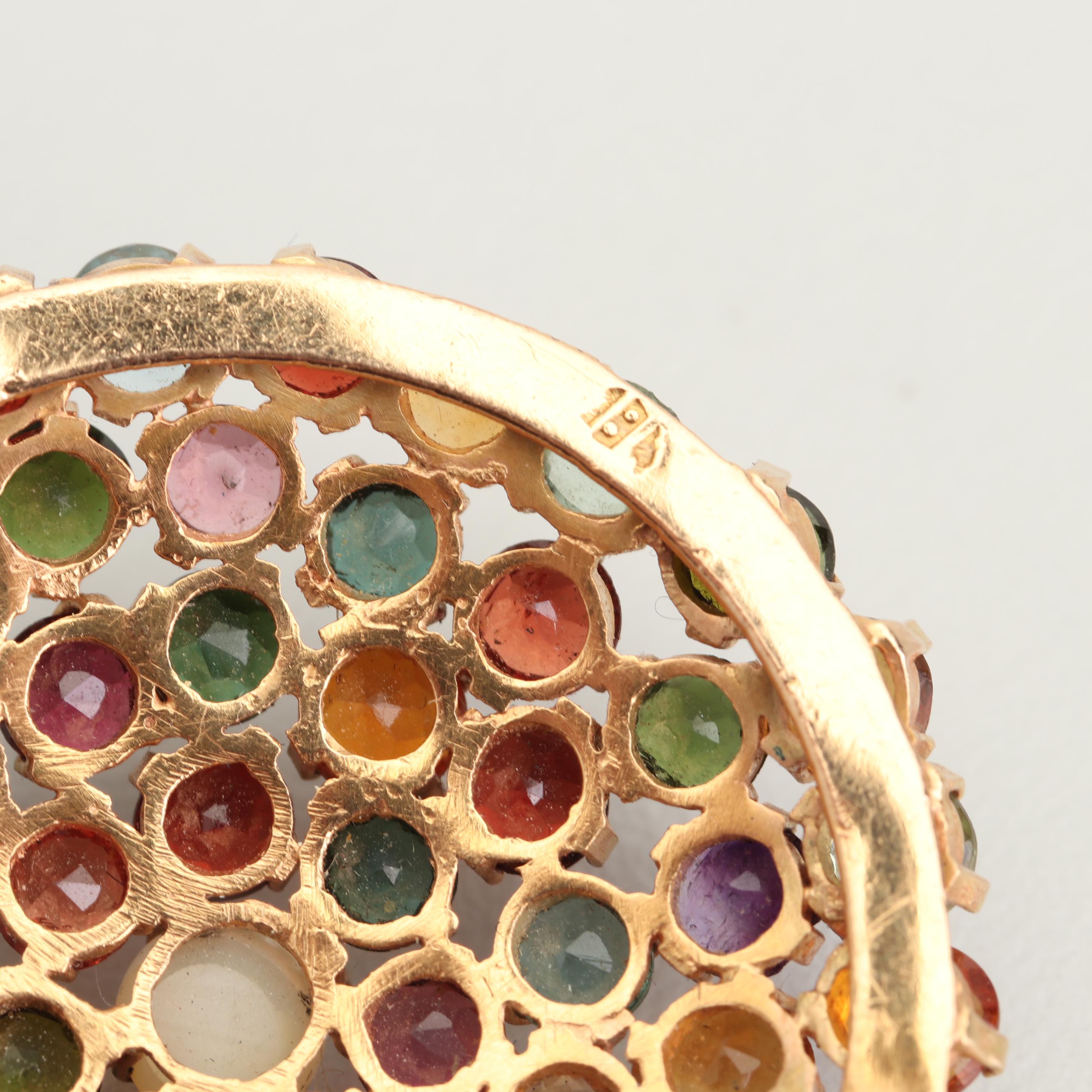 18K Yellow Gold Gemstone and Freshwater Cultured Pearl Brooch or Pendant