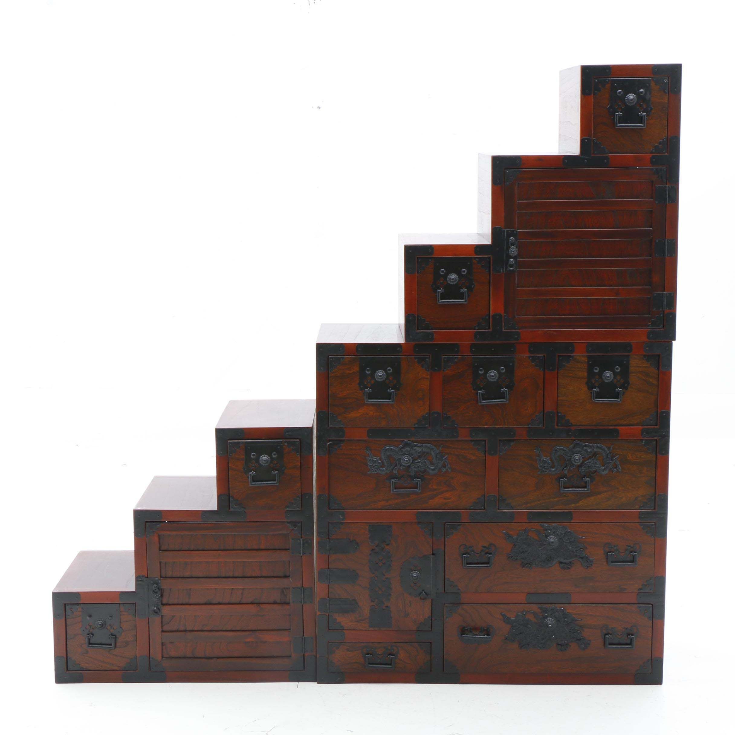 Japanese Double-Sided Step Tansu Cabinet