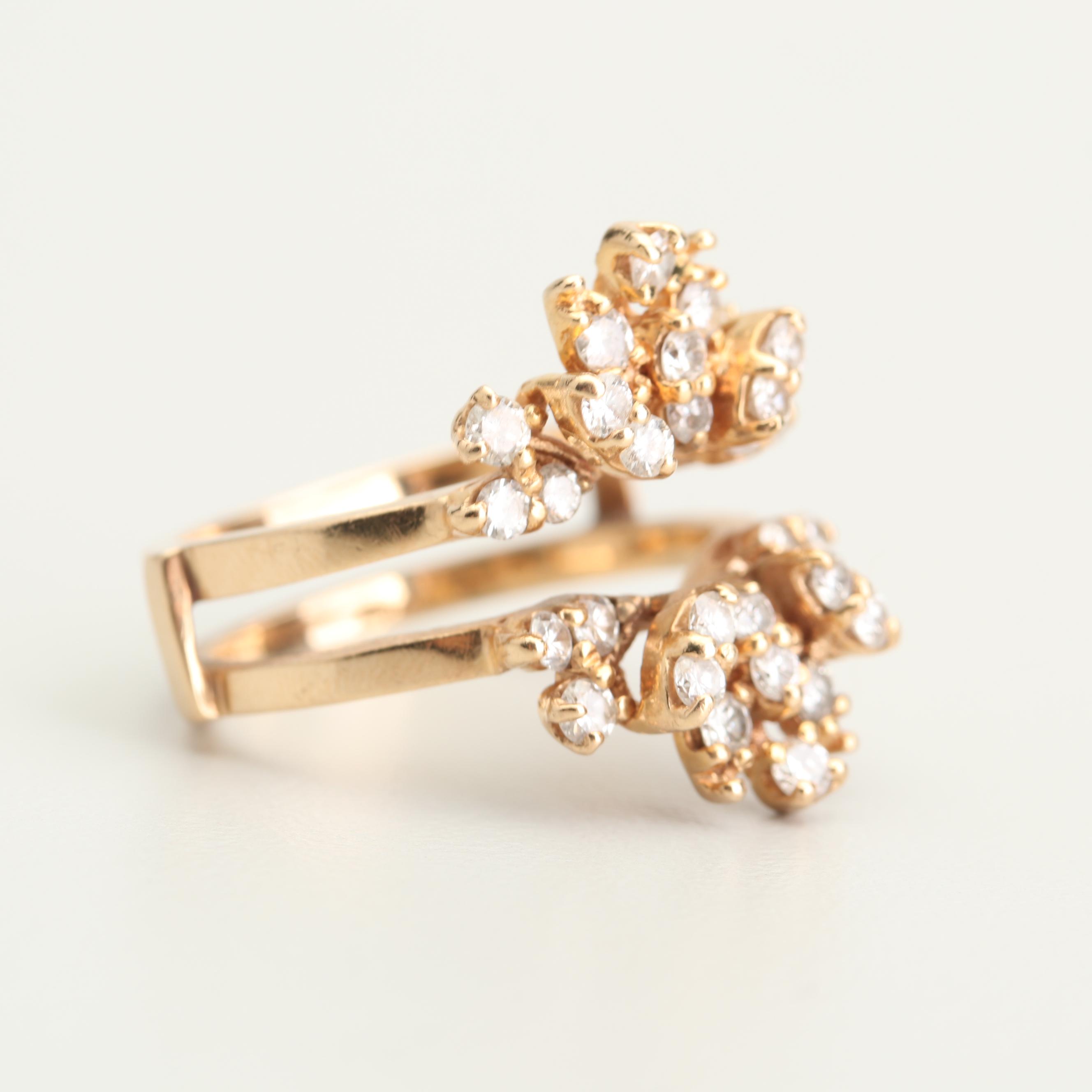 Exquisite 14K Yellow Gold Diamond Ring Guard