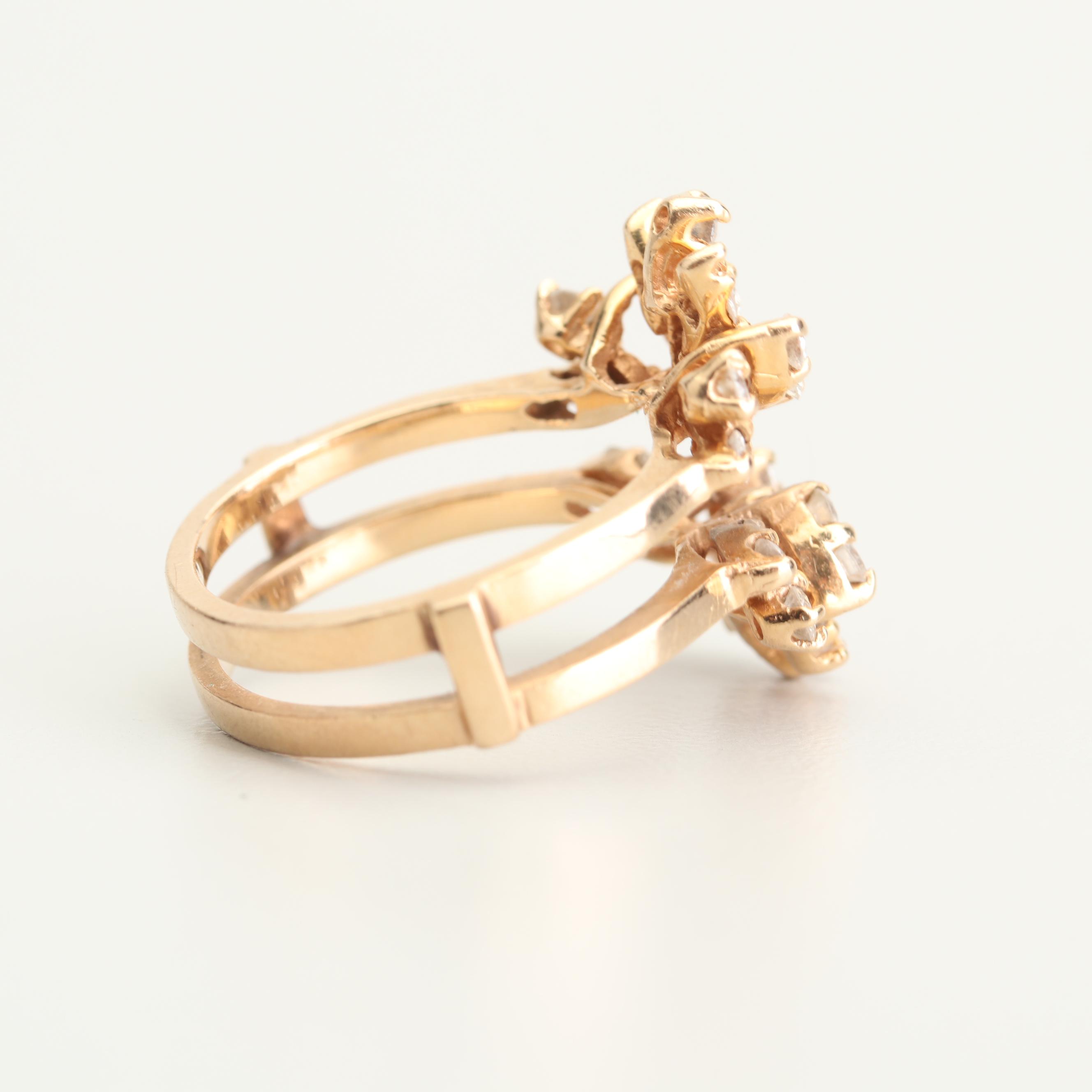 Exquisite 14K Yellow Gold Diamond Ring Guard