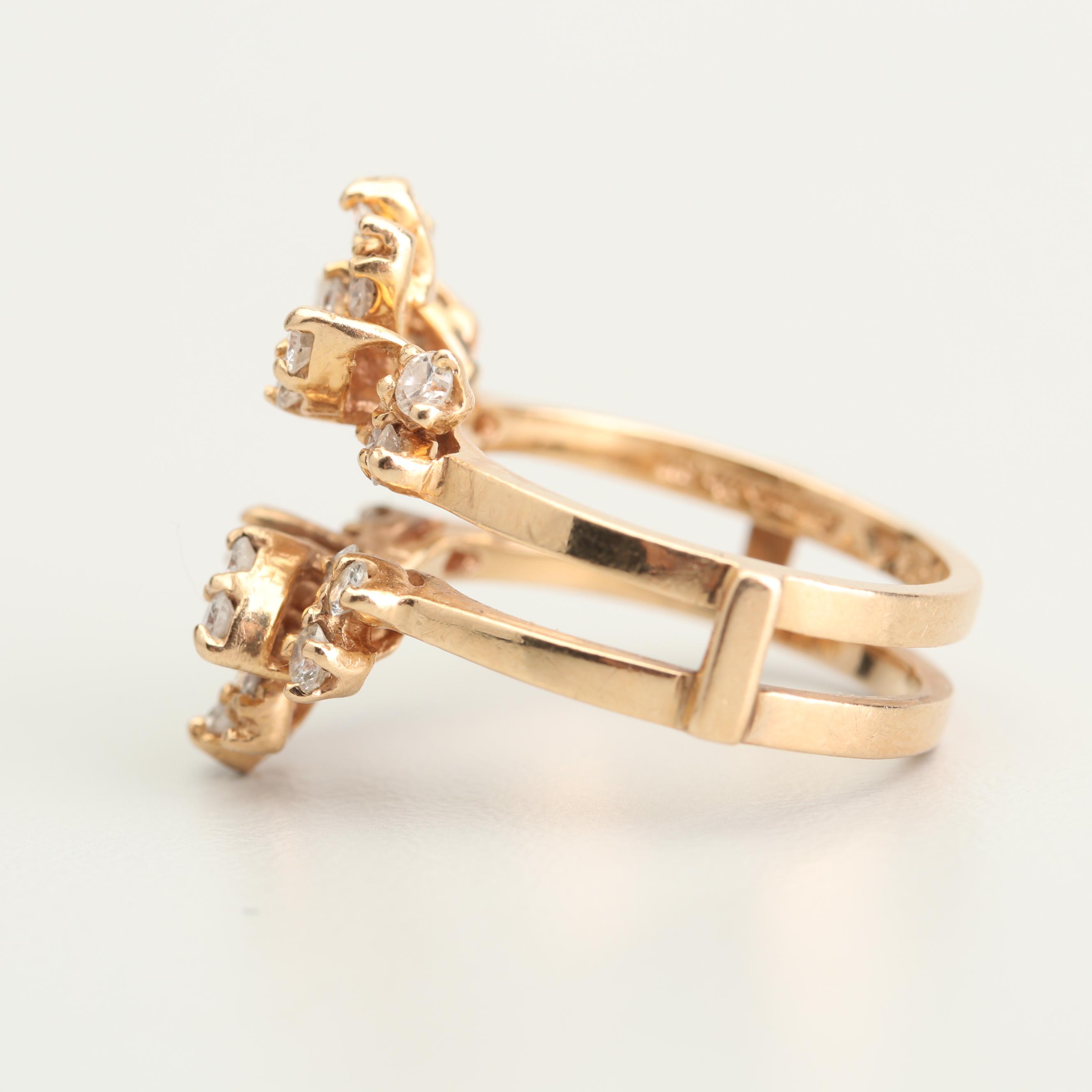 Exquisite 14K Yellow Gold Diamond Ring Guard