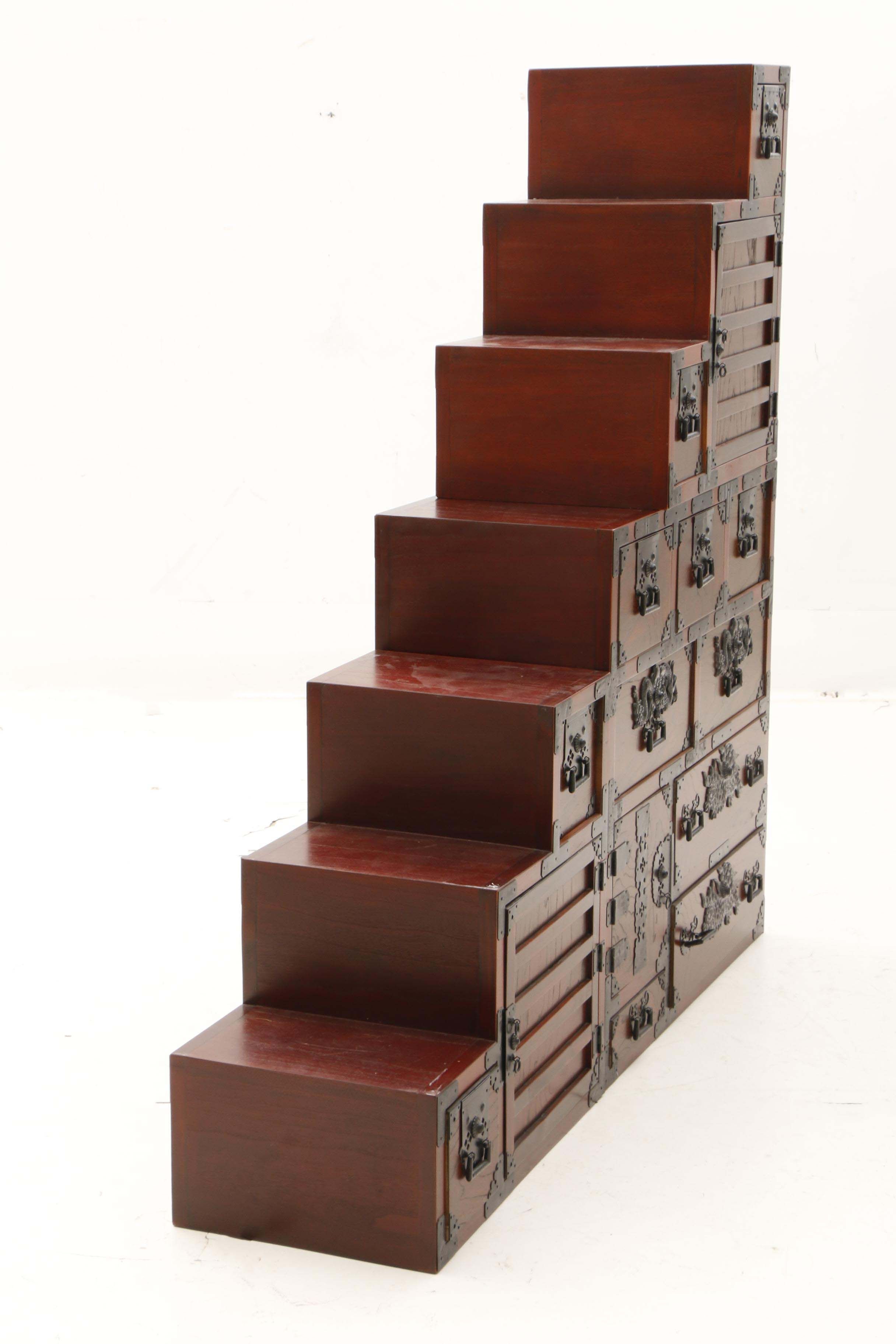 Japanese Double-Sided Step Tansu Cabinet