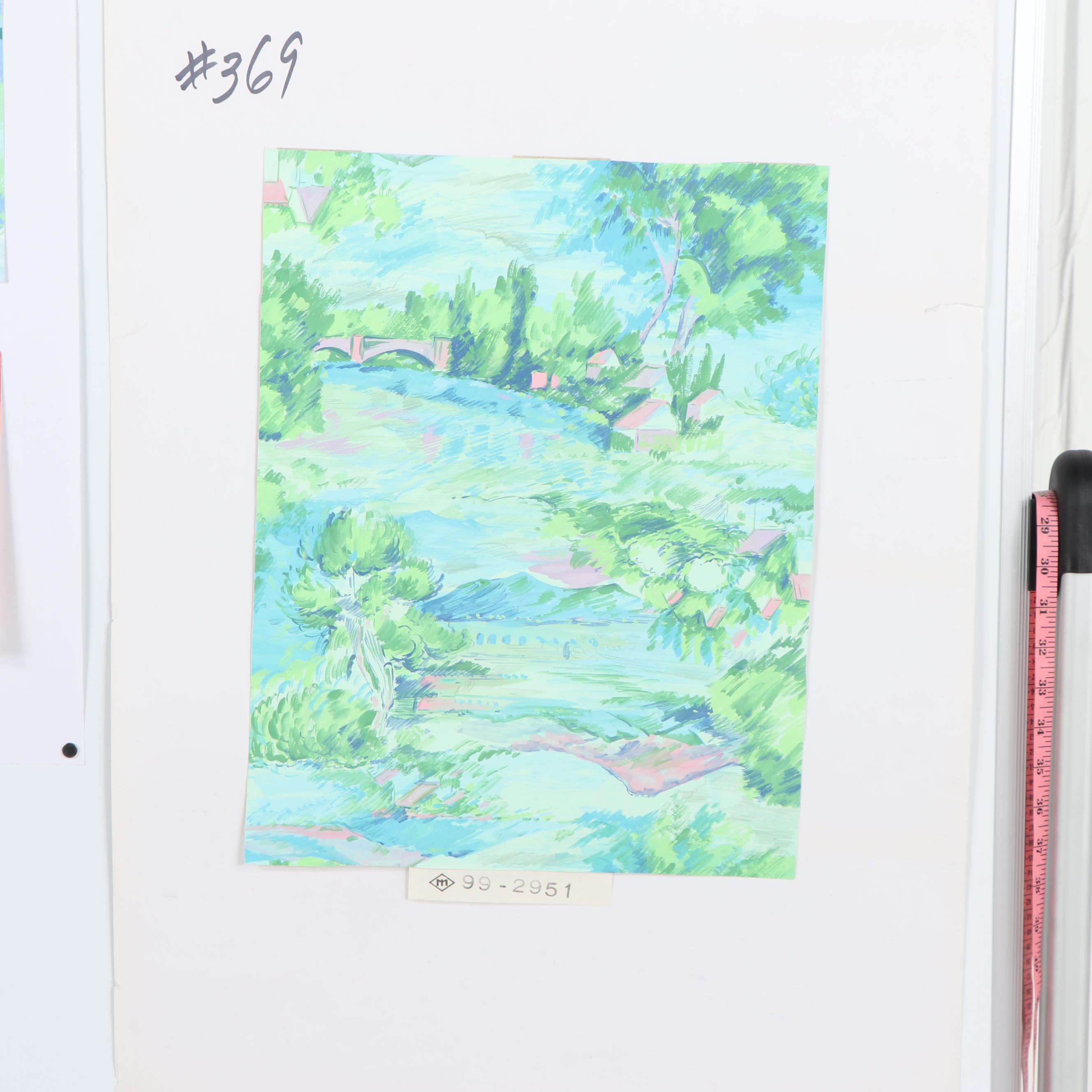 Marubeni Gouache Landscape Textile Design Proofs