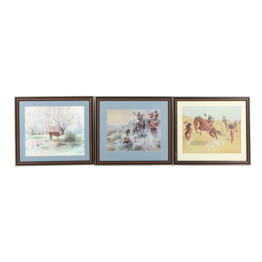 Western Themed Offset Lithographs Including after Fredric Remington