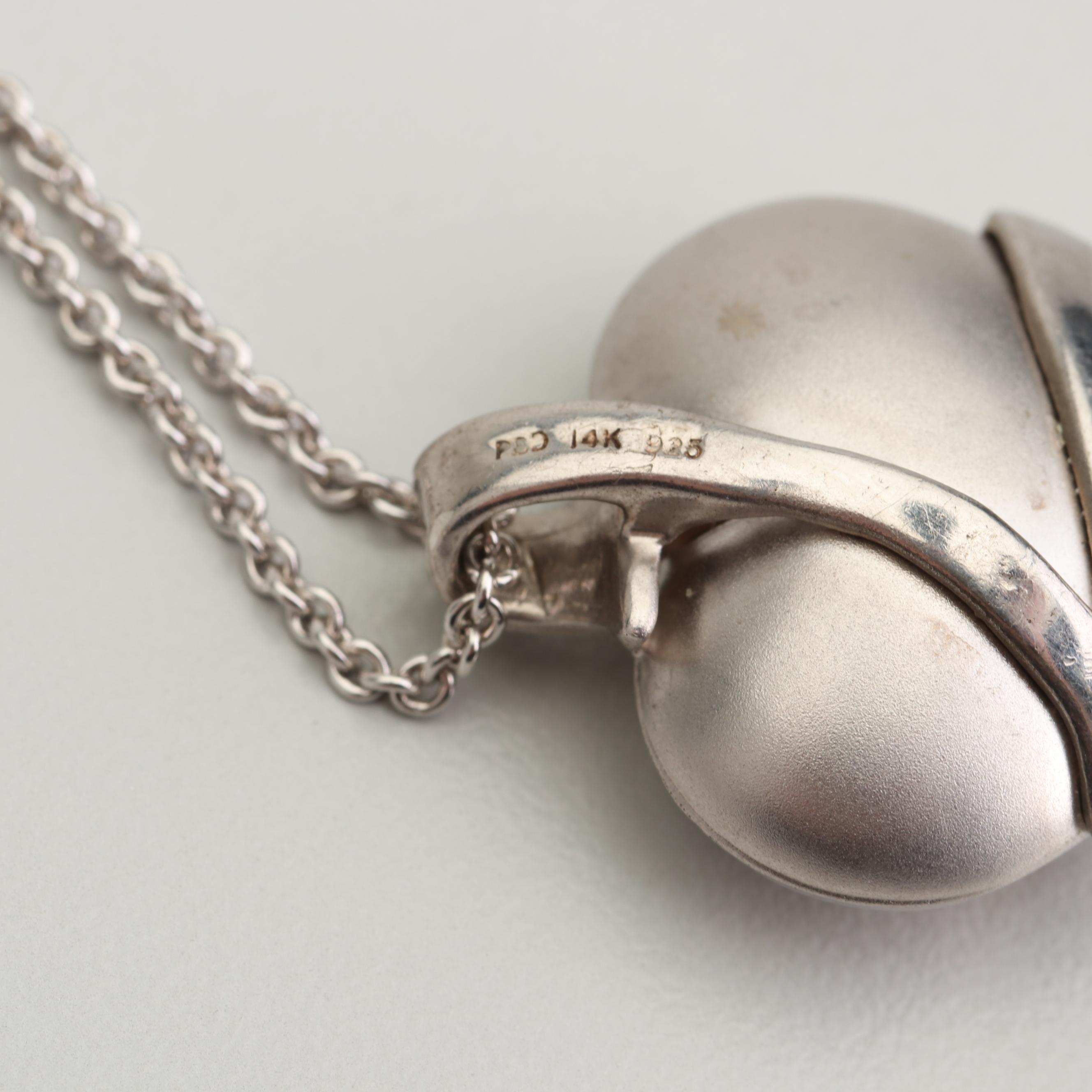 Sterling Silver 14K Gold and Diamond Accented Heart Pendant Necklaces