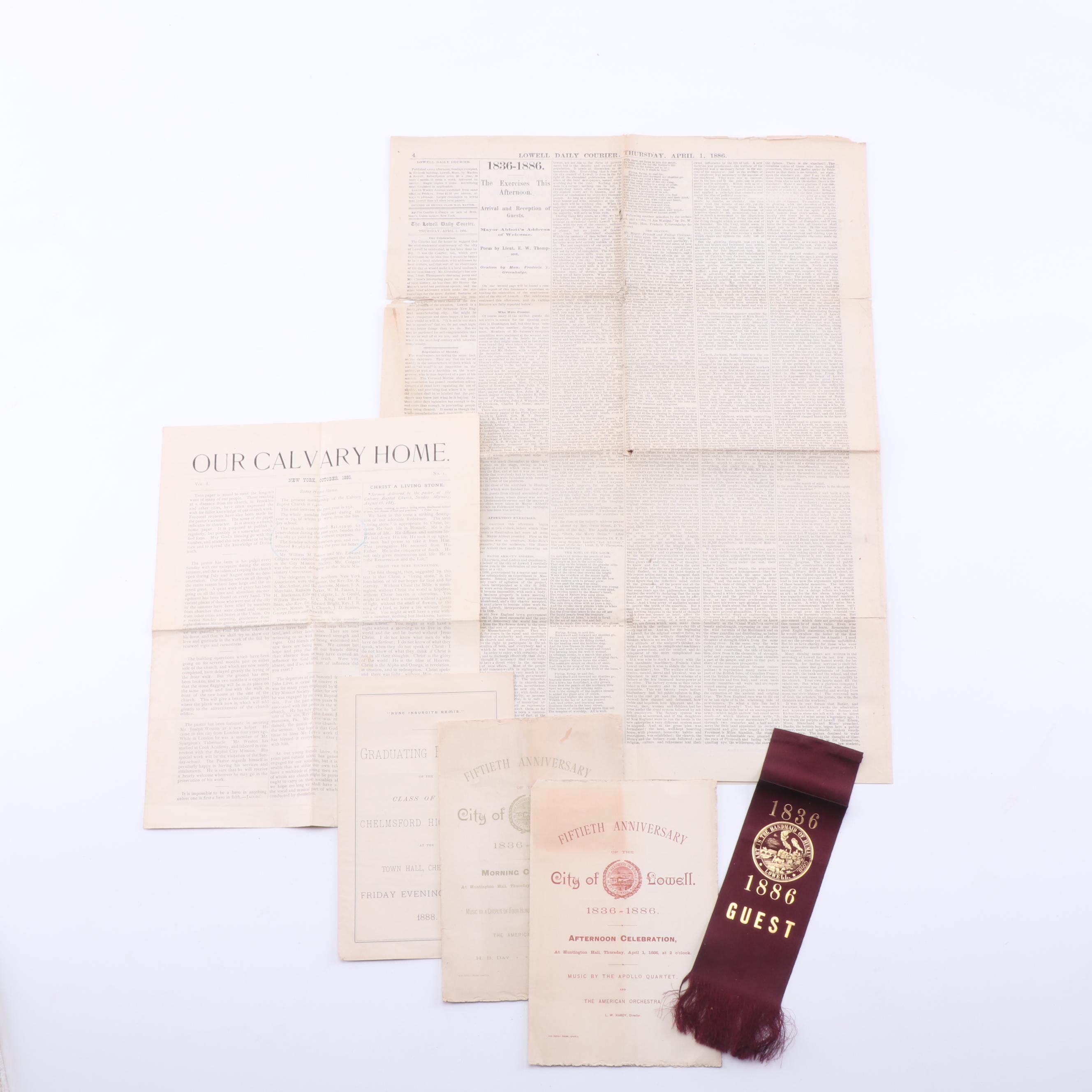 Lowell MA 50th Anniversary Invitations and Other Ephemera, 1880s