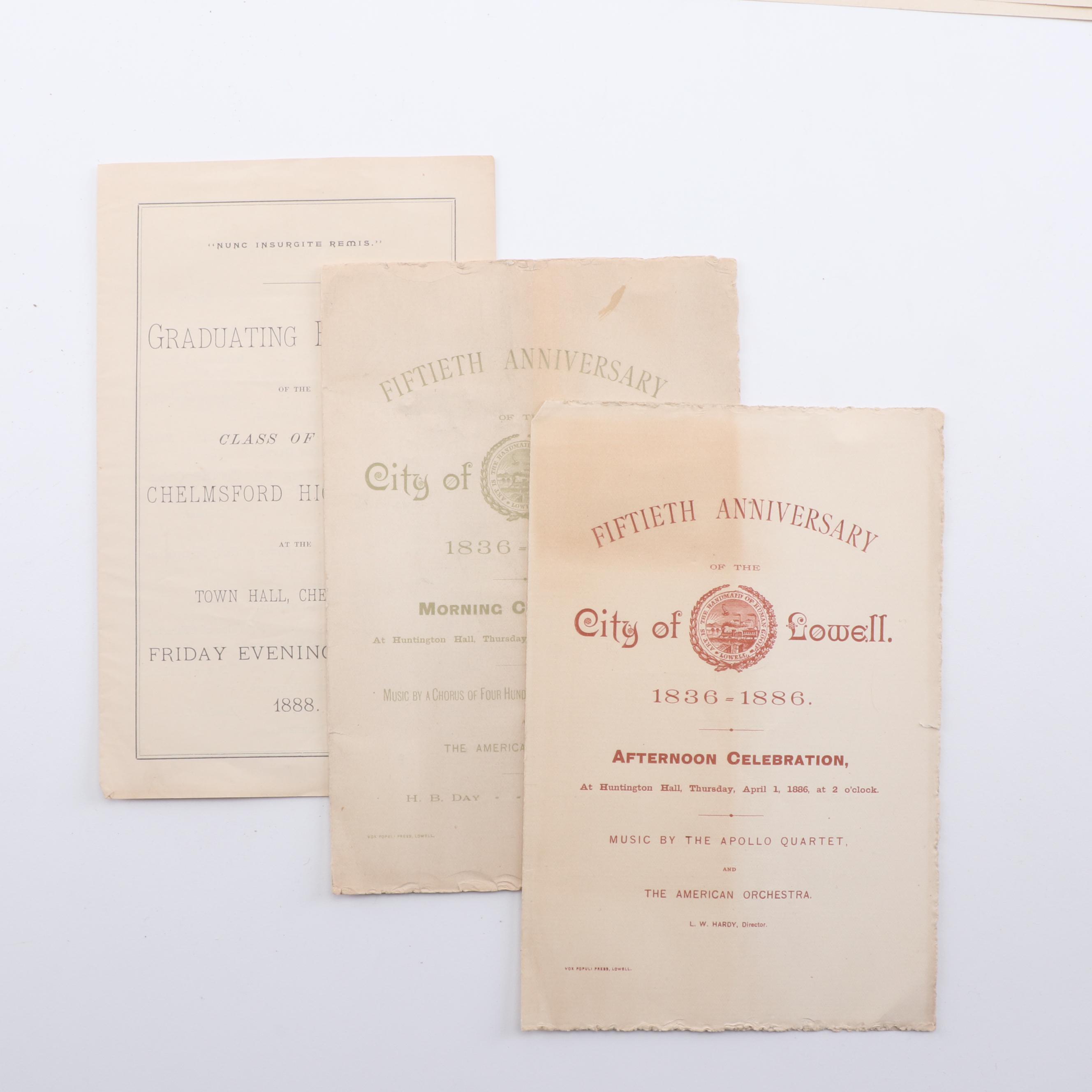 Lowell MA 50th Anniversary Invitations and Other Ephemera, 1880s