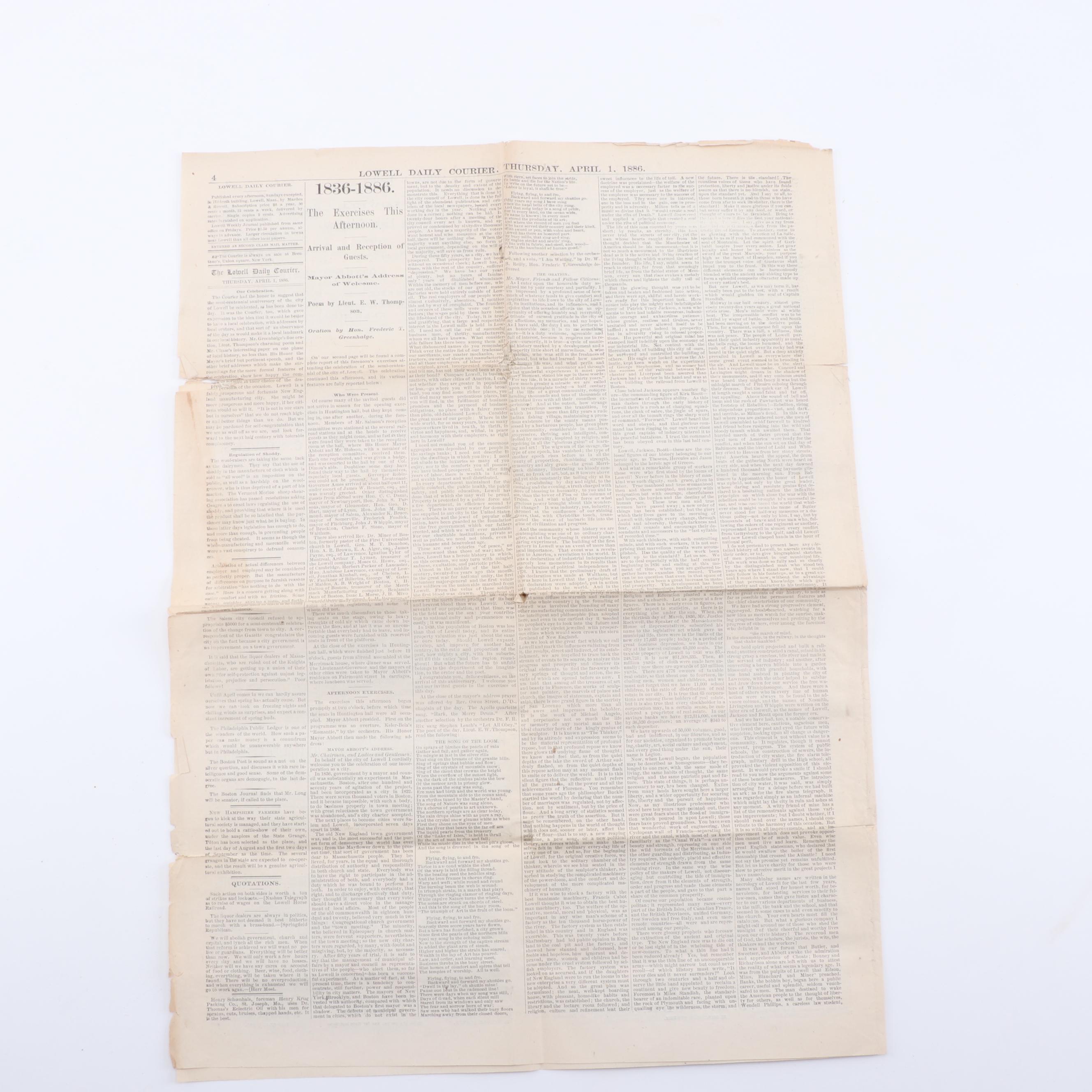 Lowell MA 50th Anniversary Invitations and Other Ephemera, 1880s