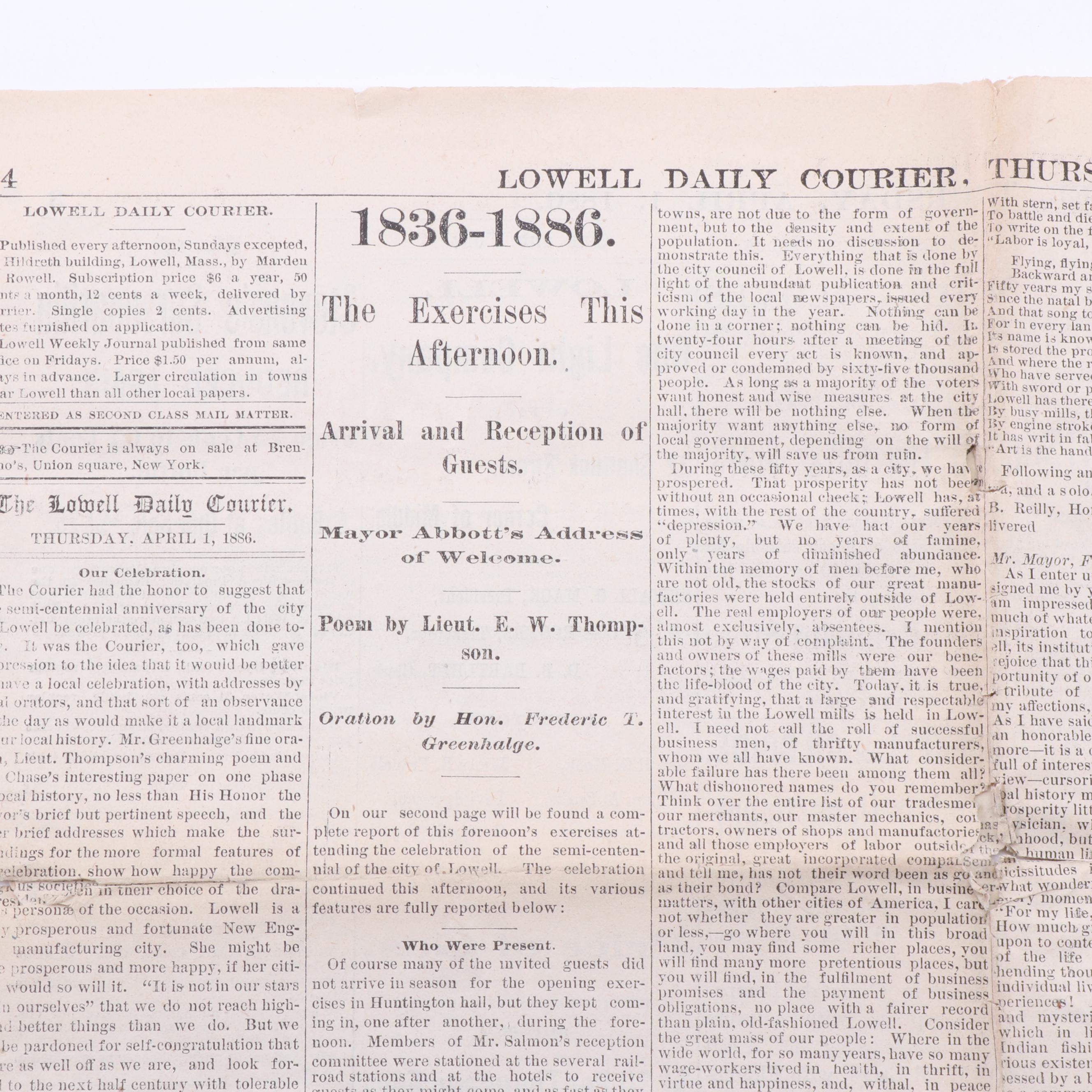 Lowell MA 50th Anniversary Invitations and Other Ephemera, 1880s