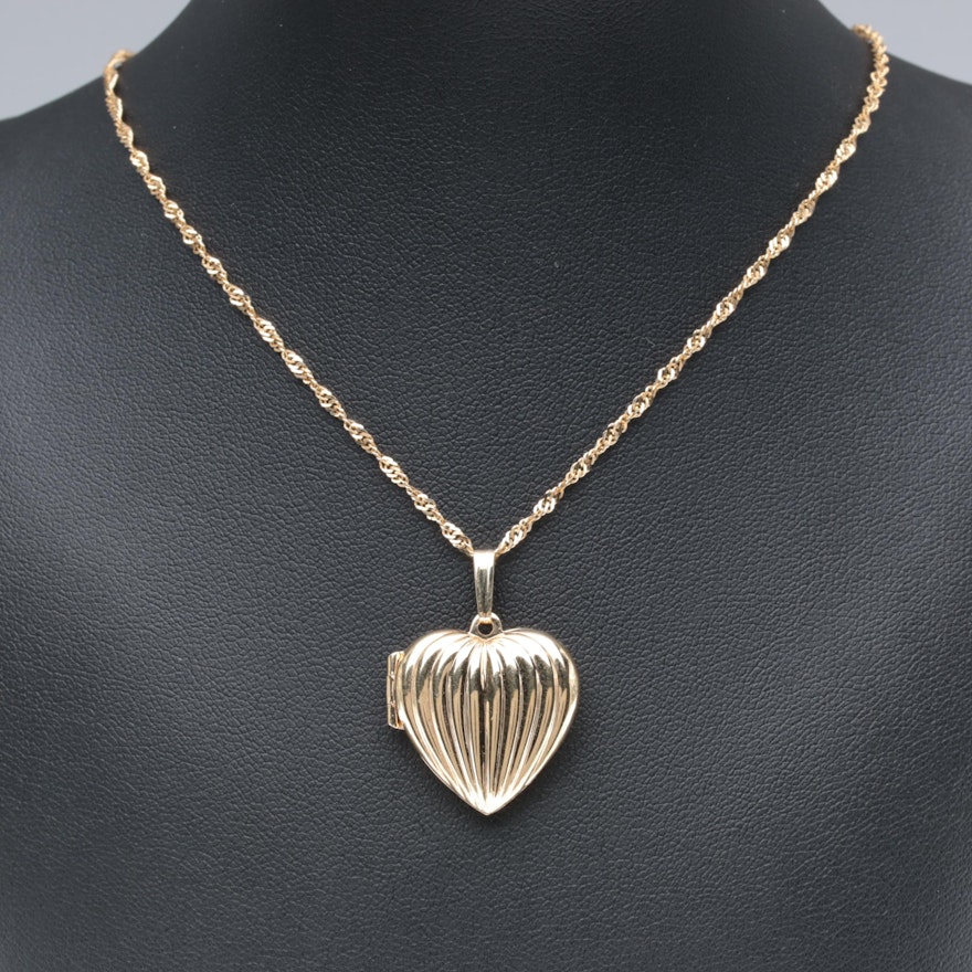 14K Yellow Gold Heart Locket Necklace