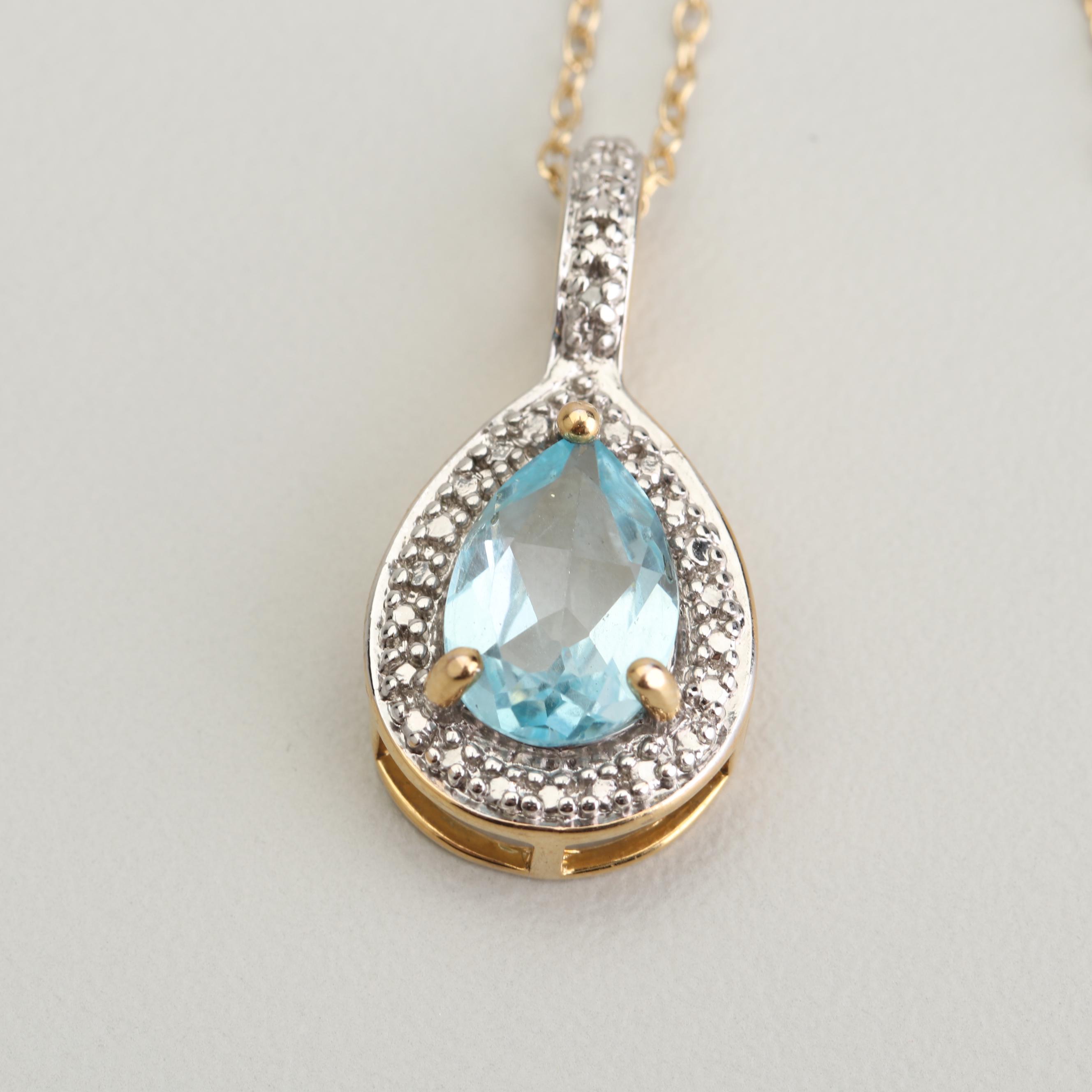 Gold Wash Sterling Silver Blue Topaz Jewelry Set