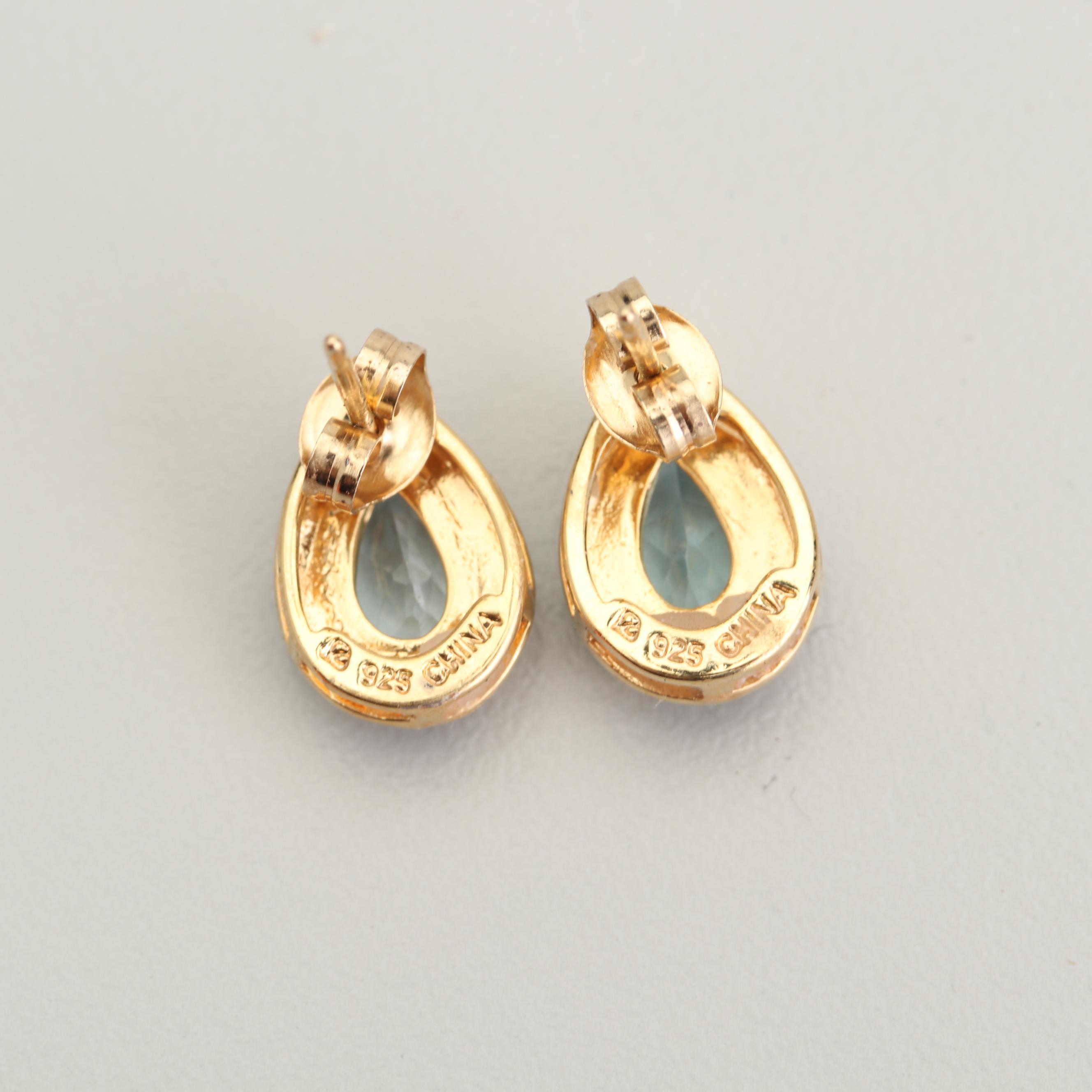 Gold Wash Sterling Silver Blue Topaz Jewelry Set