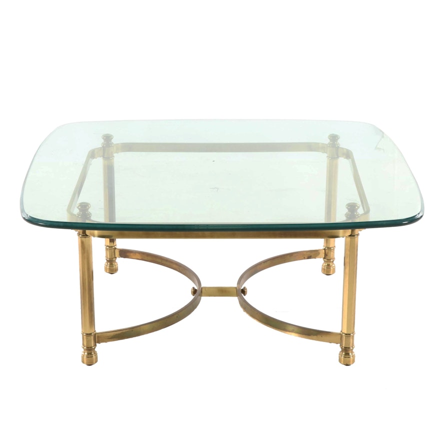 Hollywood Regency Style Brass and Glass Coffee Table, Late 20th Century