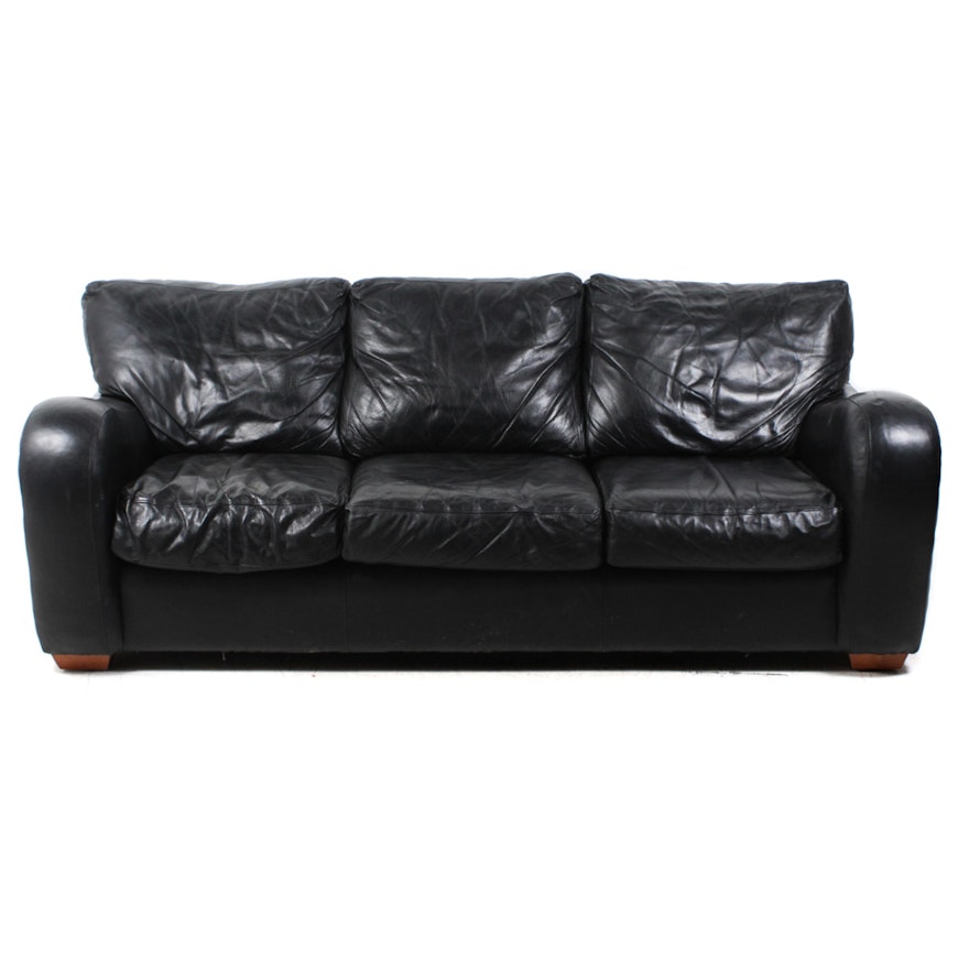 Sealy Black Leather Contemporary Style Sofa