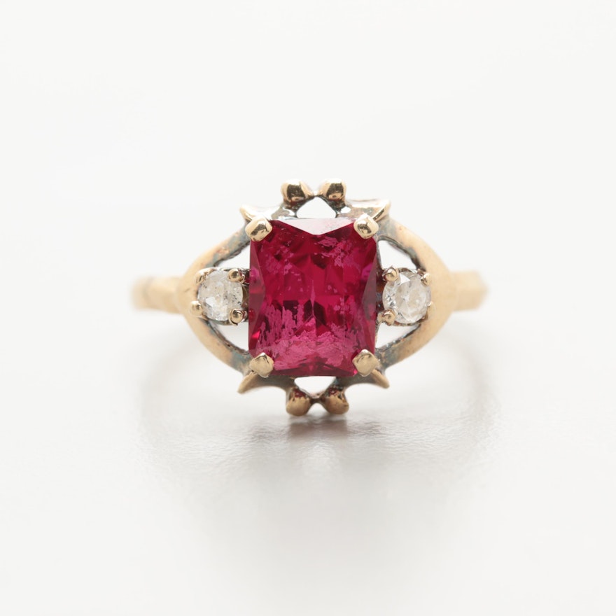 10K Yellow Gold Synthetic Ruby and Synthetic White Spinel Ring