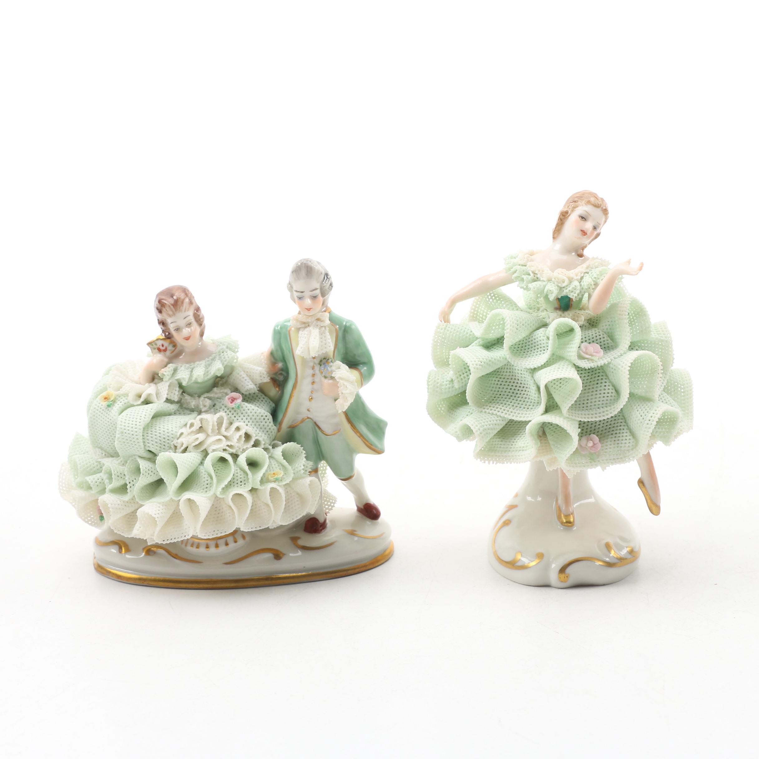 Irish Dresden "Lorraine" and "Two is Company" Porcelain Figurines
