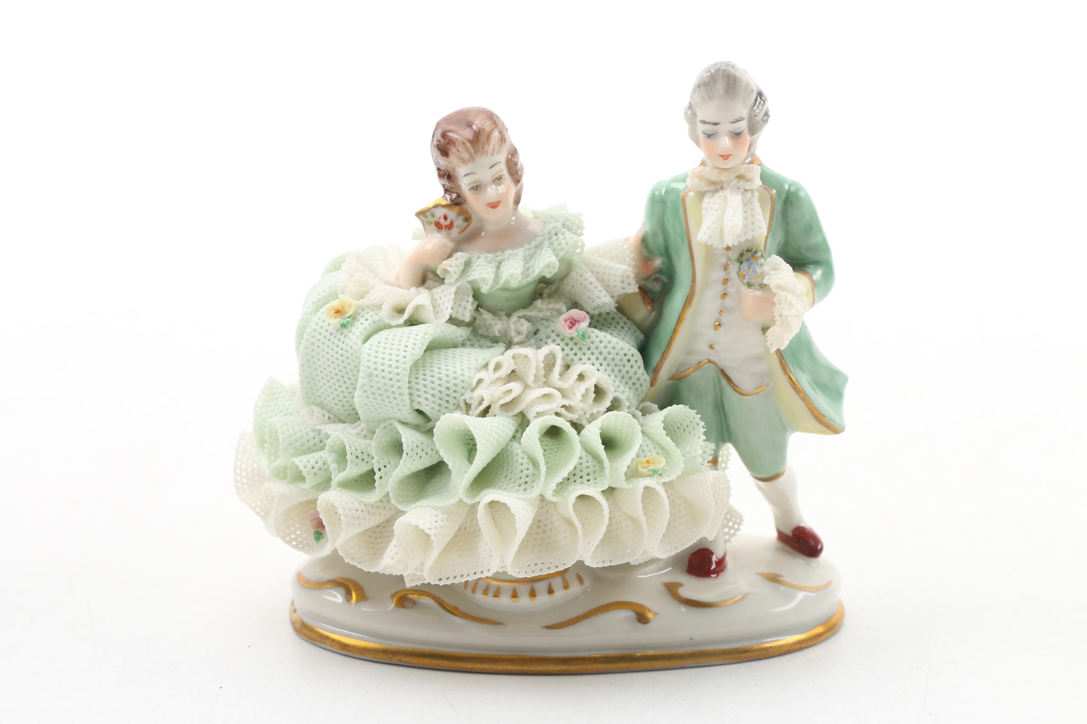 Irish Dresden "Lorraine" and "Two is Company" Porcelain Figurines