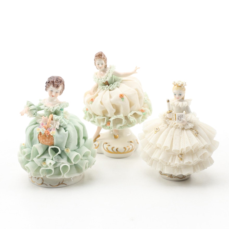 Irish Dresden "Georgina," "Dorothea," and "Communion Girl" Porcelain Figurines