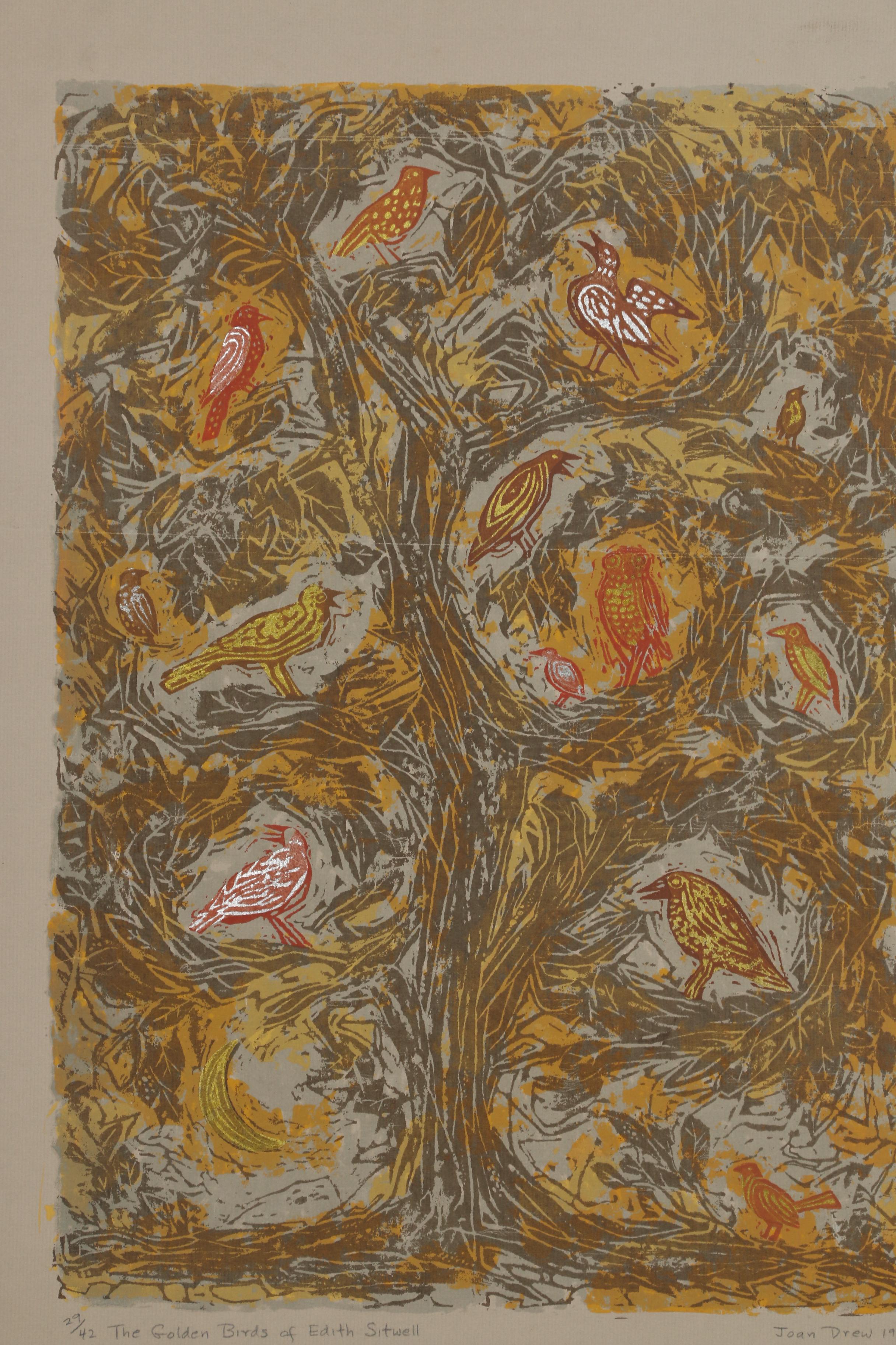 Joan Drew Embellished Serigraph "The Golden Birds of Edith Sitwell"
