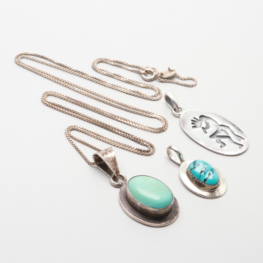 Sterling Silver Kokopelli and Turquoise Pendants with Denna Platero