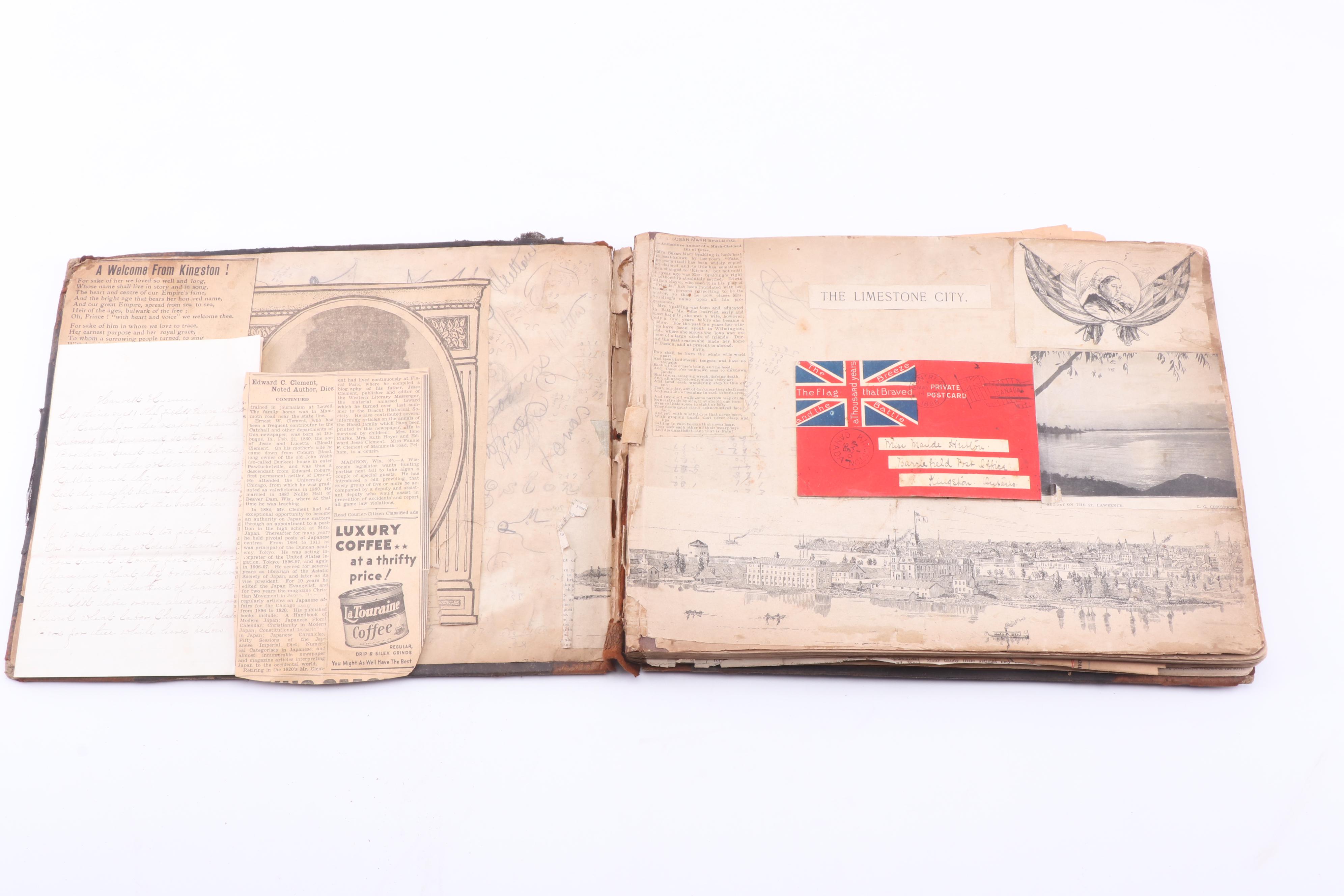 Scrapbook with Albumen Furniture Sales Photo, Postcards and More