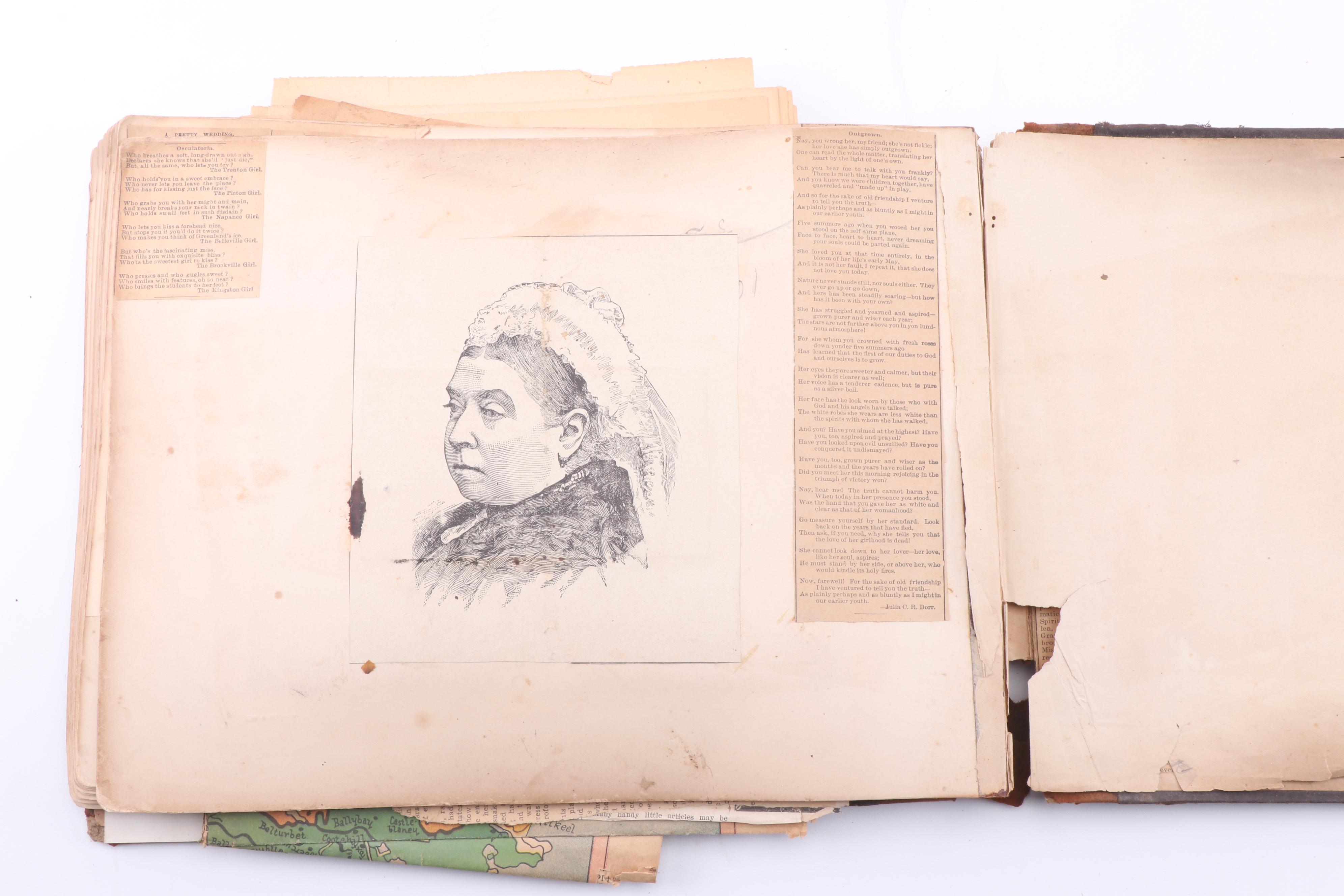 Scrapbook with Albumen Furniture Sales Photo, Postcards and More