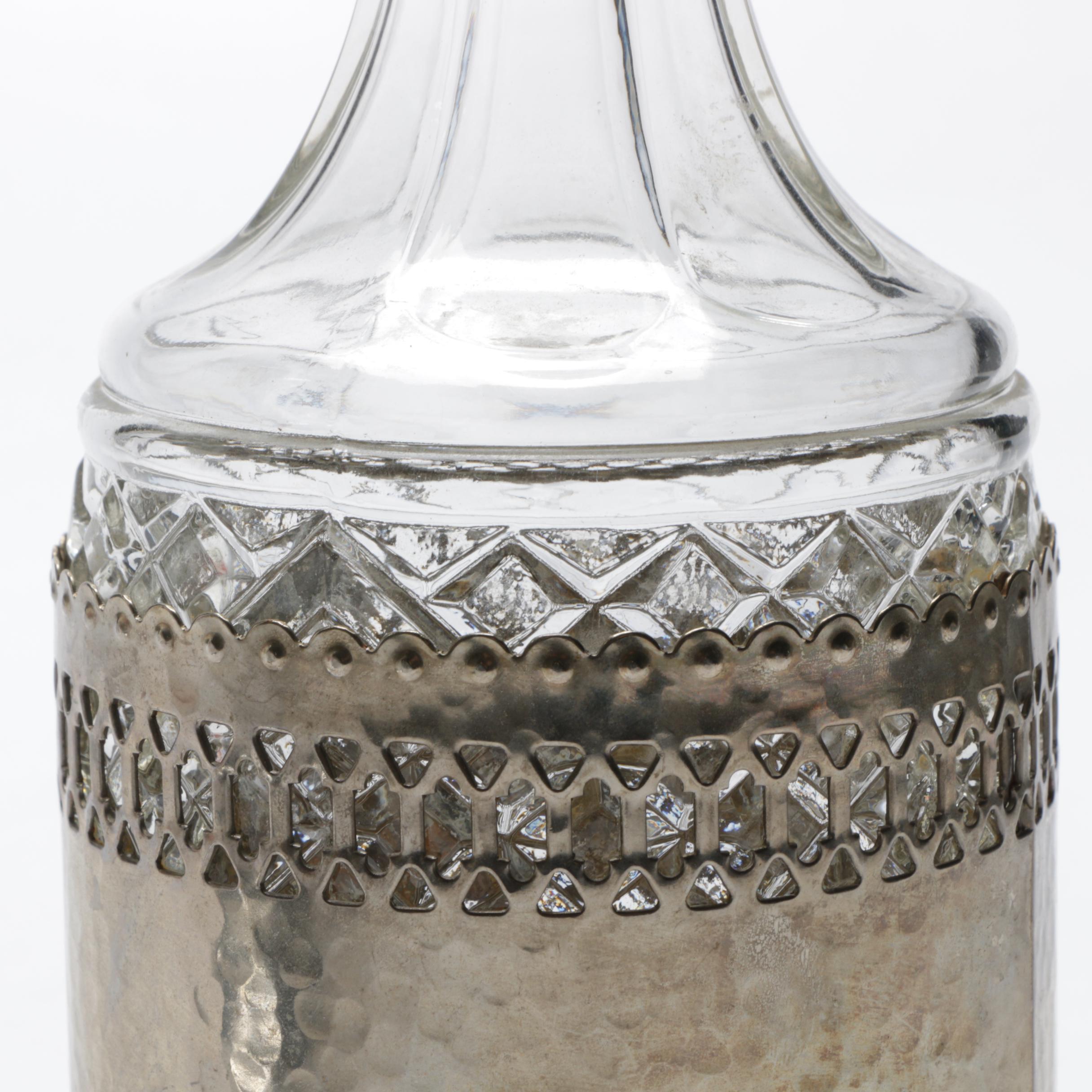 Silver Plate Martini Shaker, Decanter, Martini Glasses and Mixing Glasses