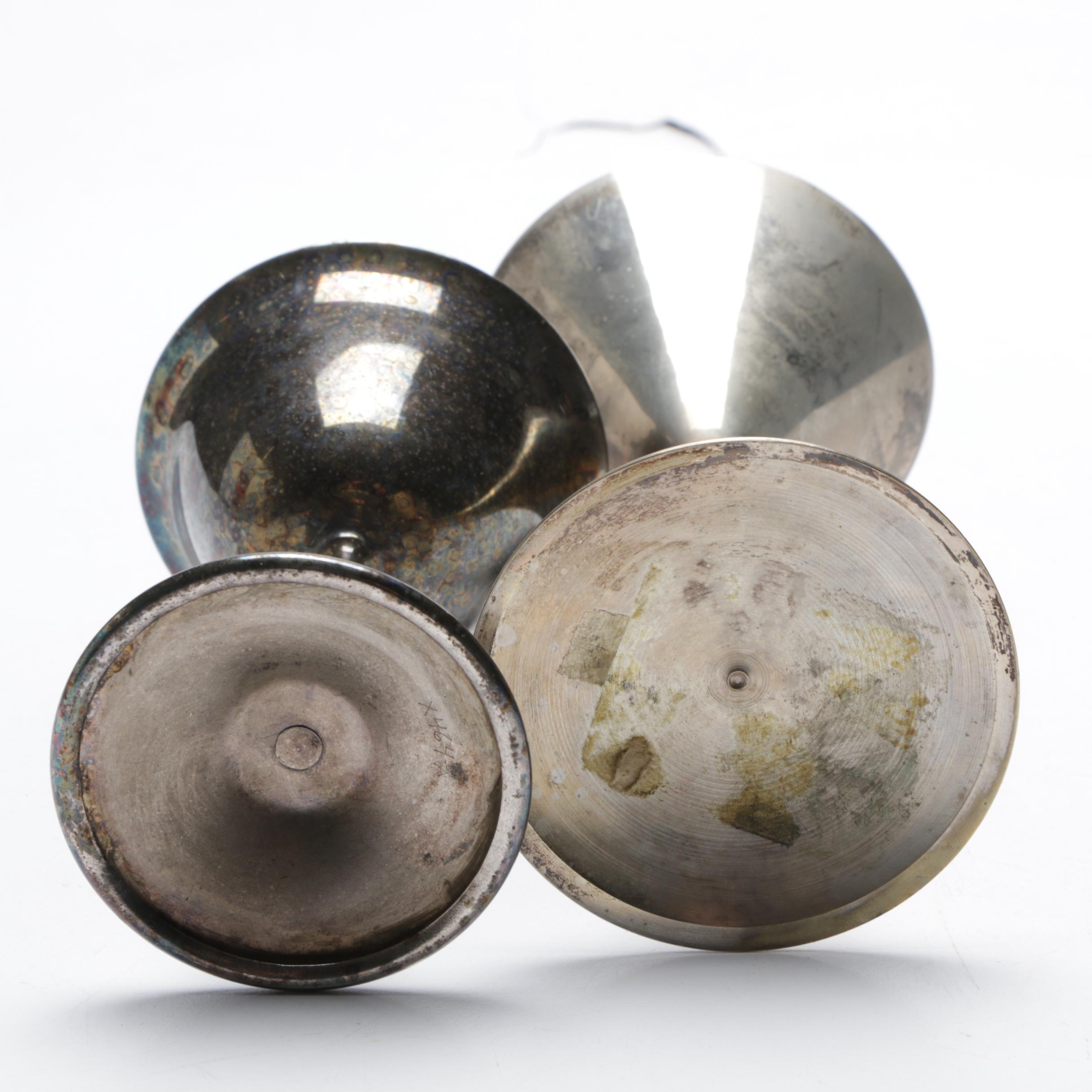 Silver Plate Martini Shaker, Decanter, Martini Glasses and Mixing Glasses