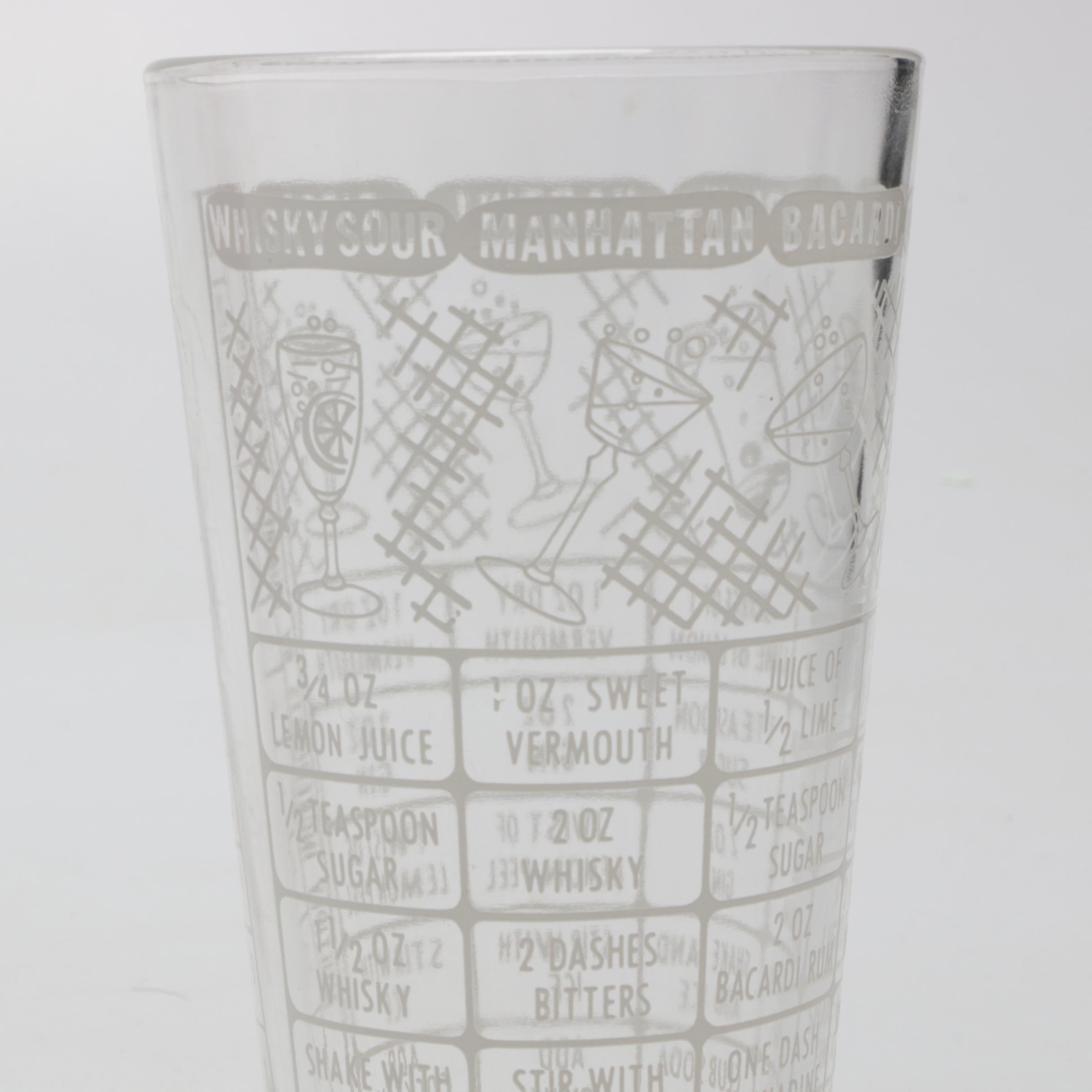 Silver Plate Martini Shaker, Decanter, Martini Glasses and Mixing Glasses