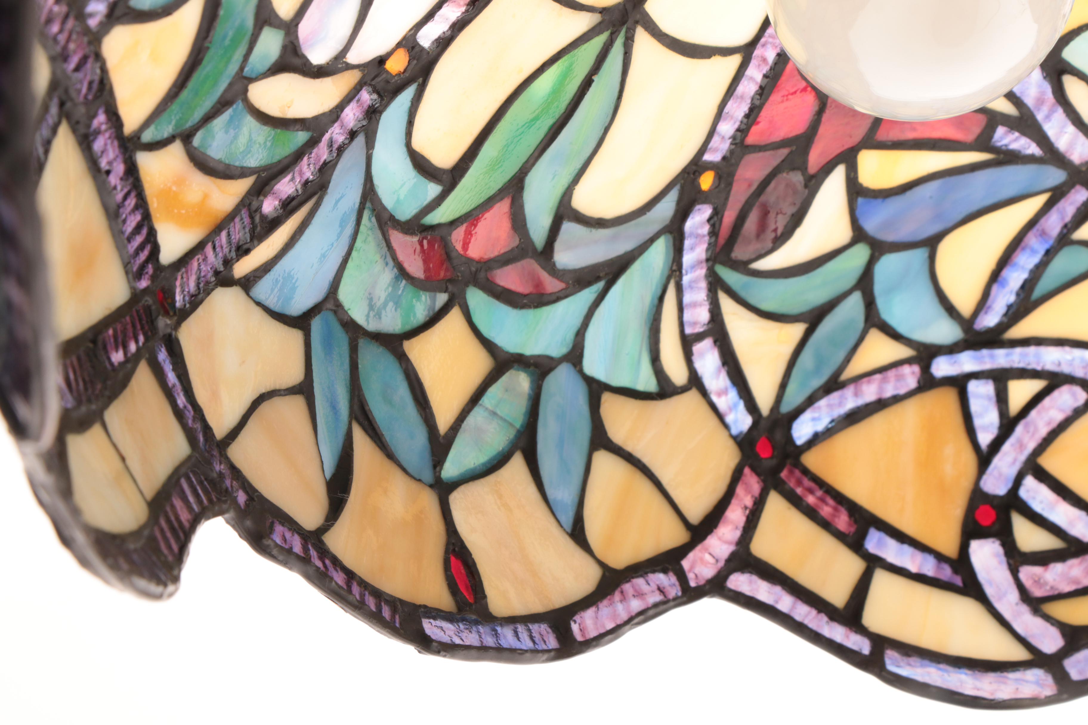 Cast Metal Table Lamp with Slag and Stained Glass Shade